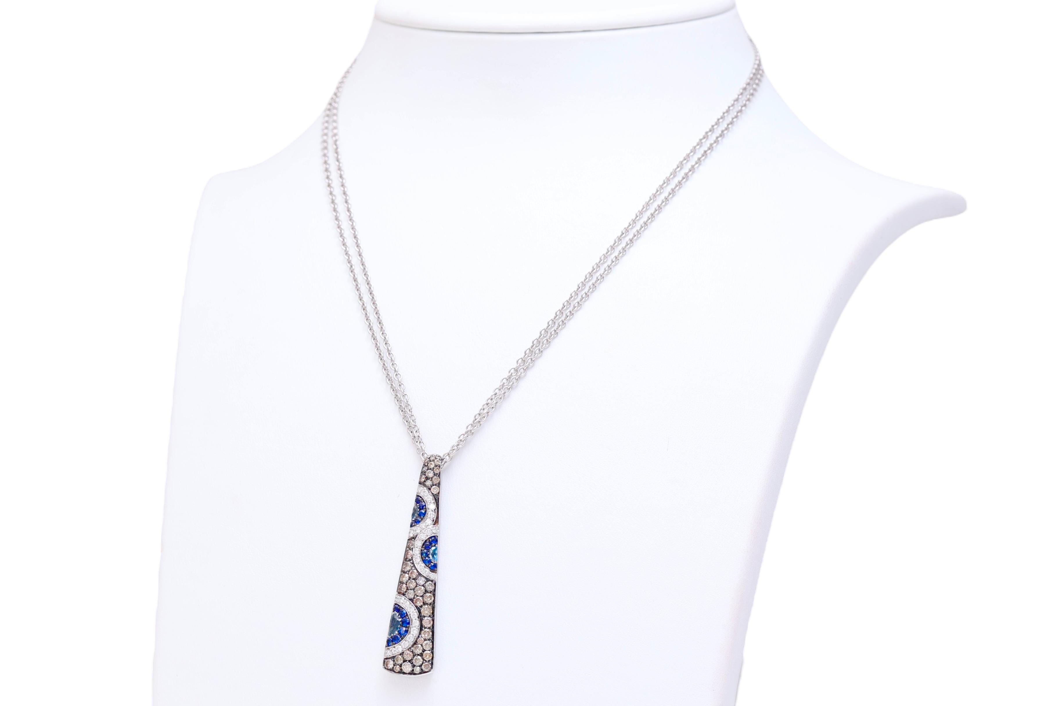18 kt. White Gold Pendant / Necklace White & Cognac Diamonds and Sapphires   For Sale 4