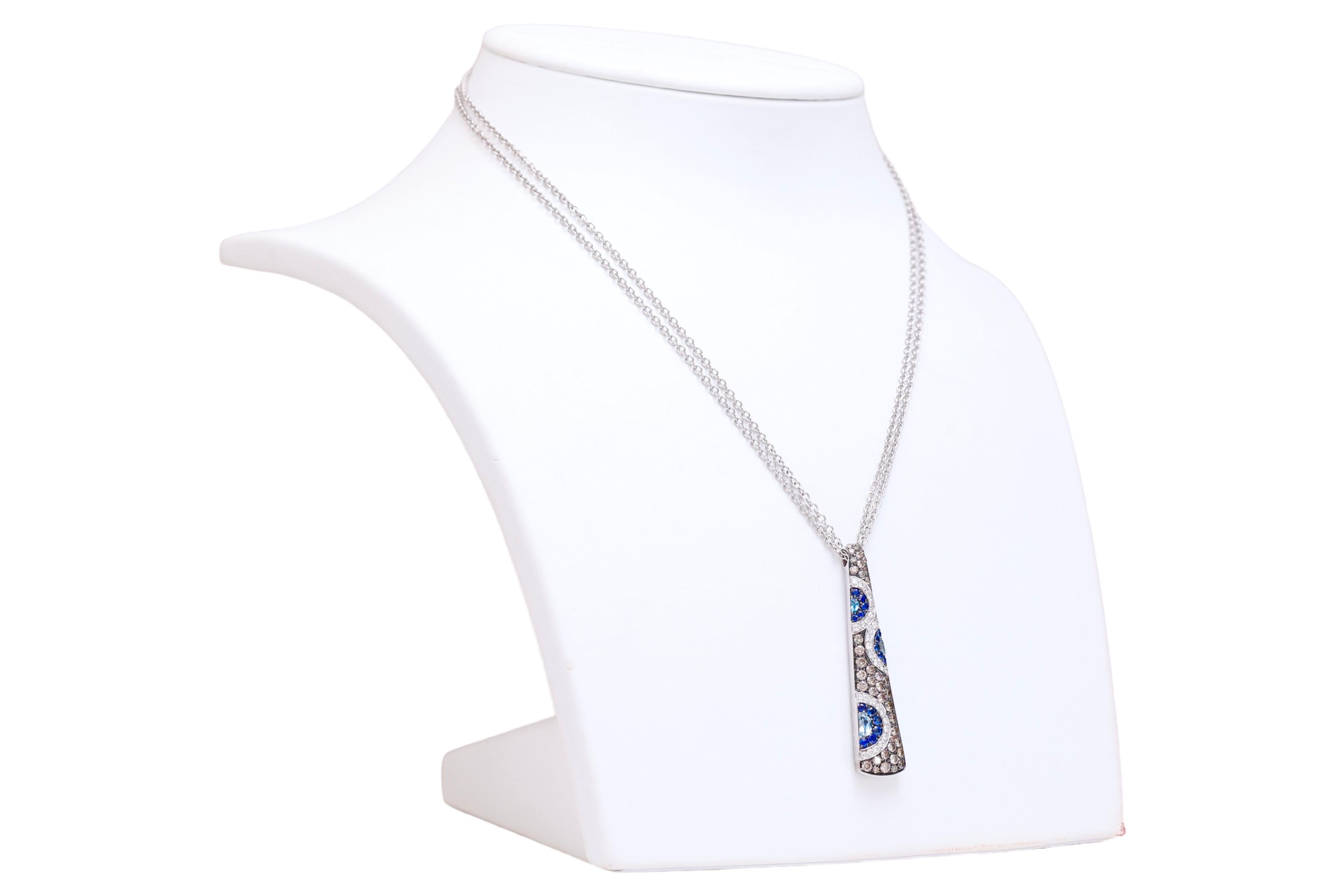 18 kt. White Gold Pendant / Necklace White & Cognac Diamonds and Sapphires For Sale 5