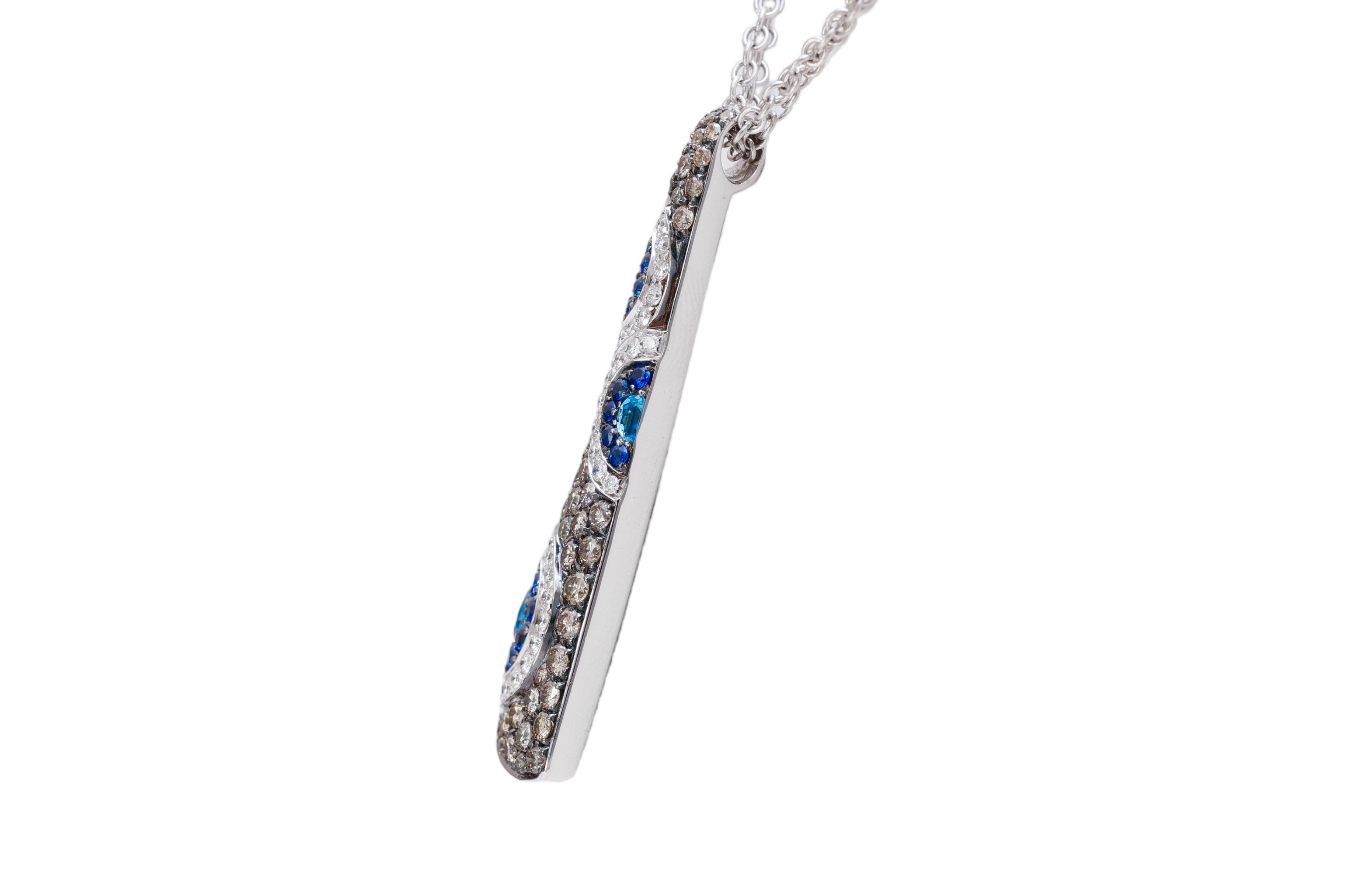 18 kt. White Gold Pendant / Necklace White & Cognac Diamonds and Sapphires   In New Condition For Sale In Antwerp, BE