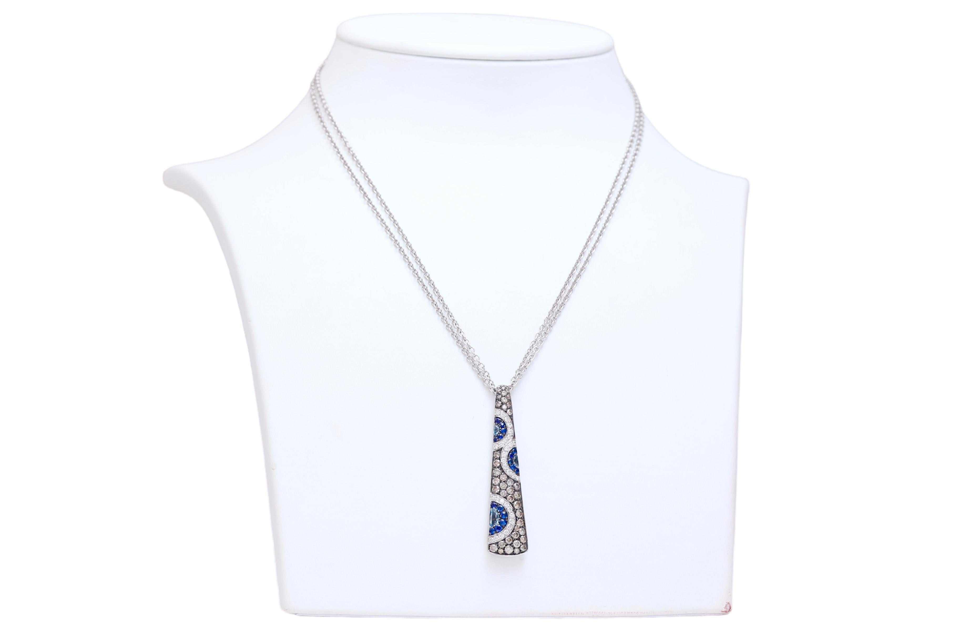18 kt. White Gold Pendant / Necklace White & Cognac Diamonds and Sapphires   For Sale 1