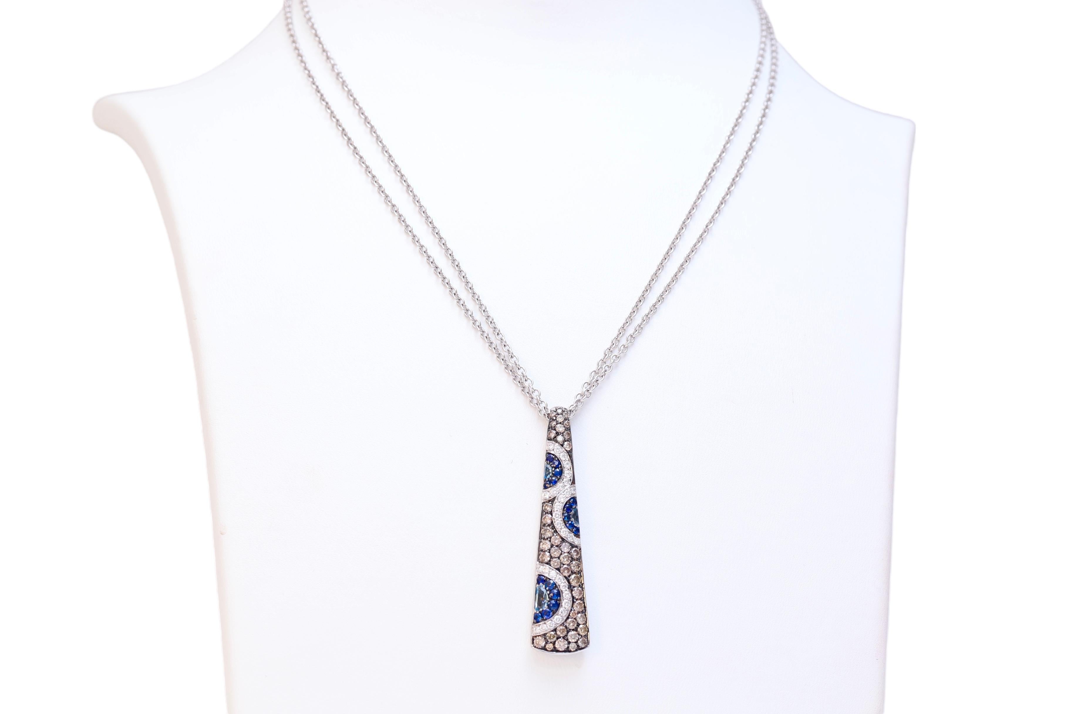 18 kt. White Gold Pendant / Necklace White & Cognac Diamonds and Sapphires   For Sale 2