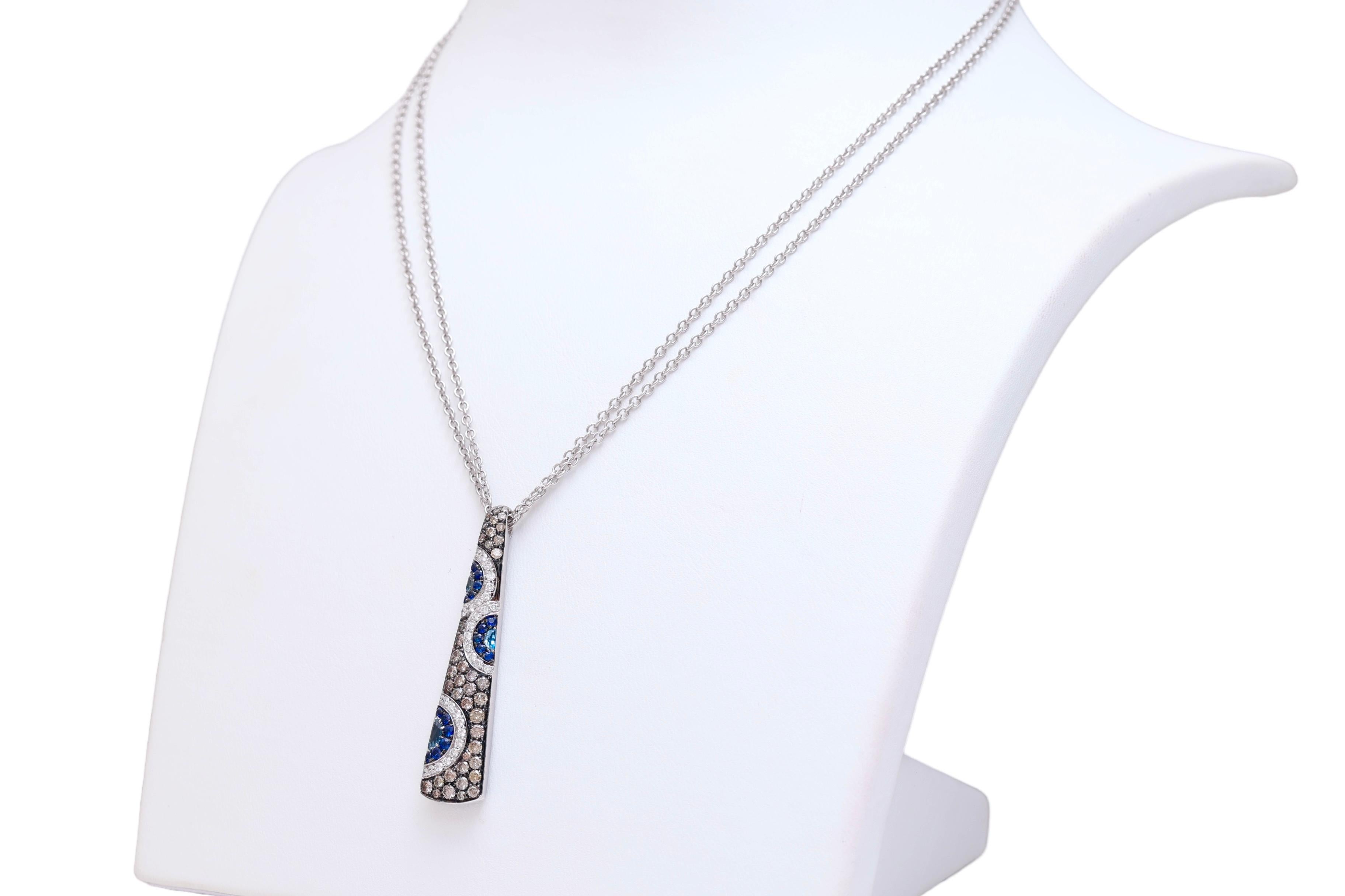 18 kt. White Gold Pendant / Necklace White & Cognac Diamonds and Sapphires   For Sale 3
