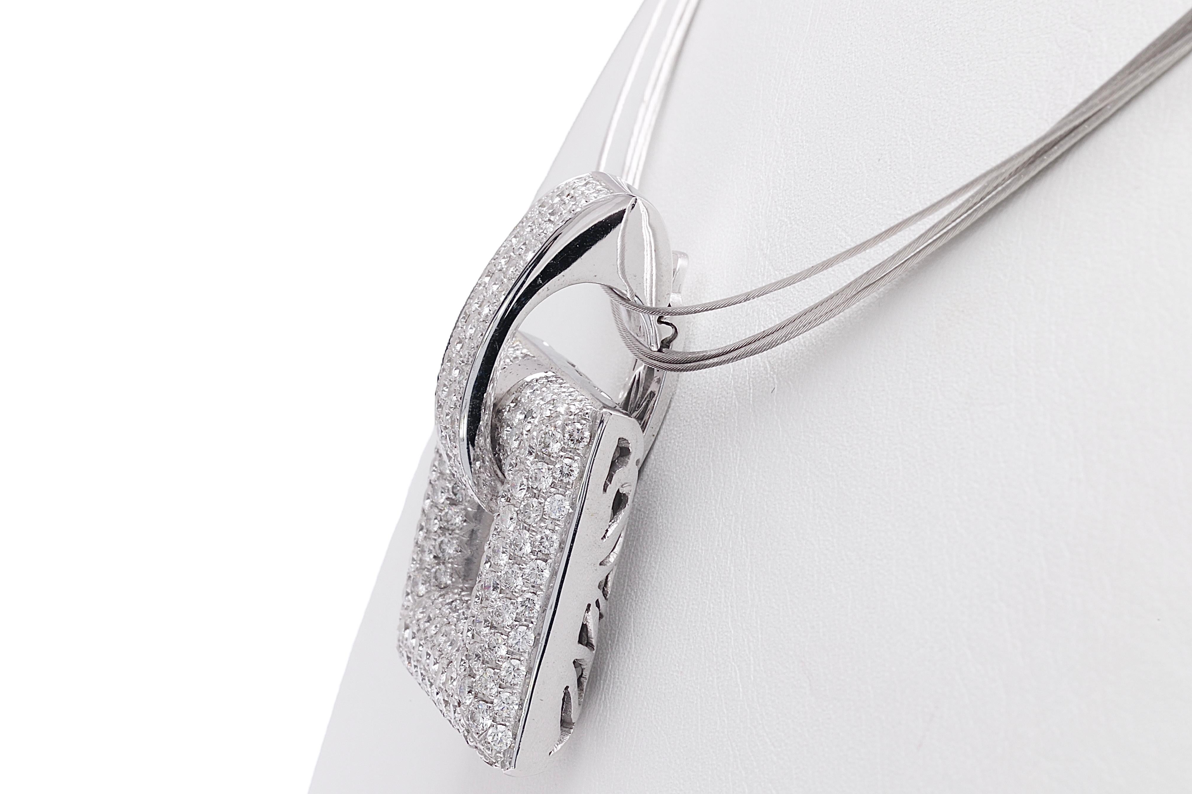 18 kt white gold Pendant with 5.75 ct. Diamonds, 18kt Gold Multi strand Necklace For Sale 5