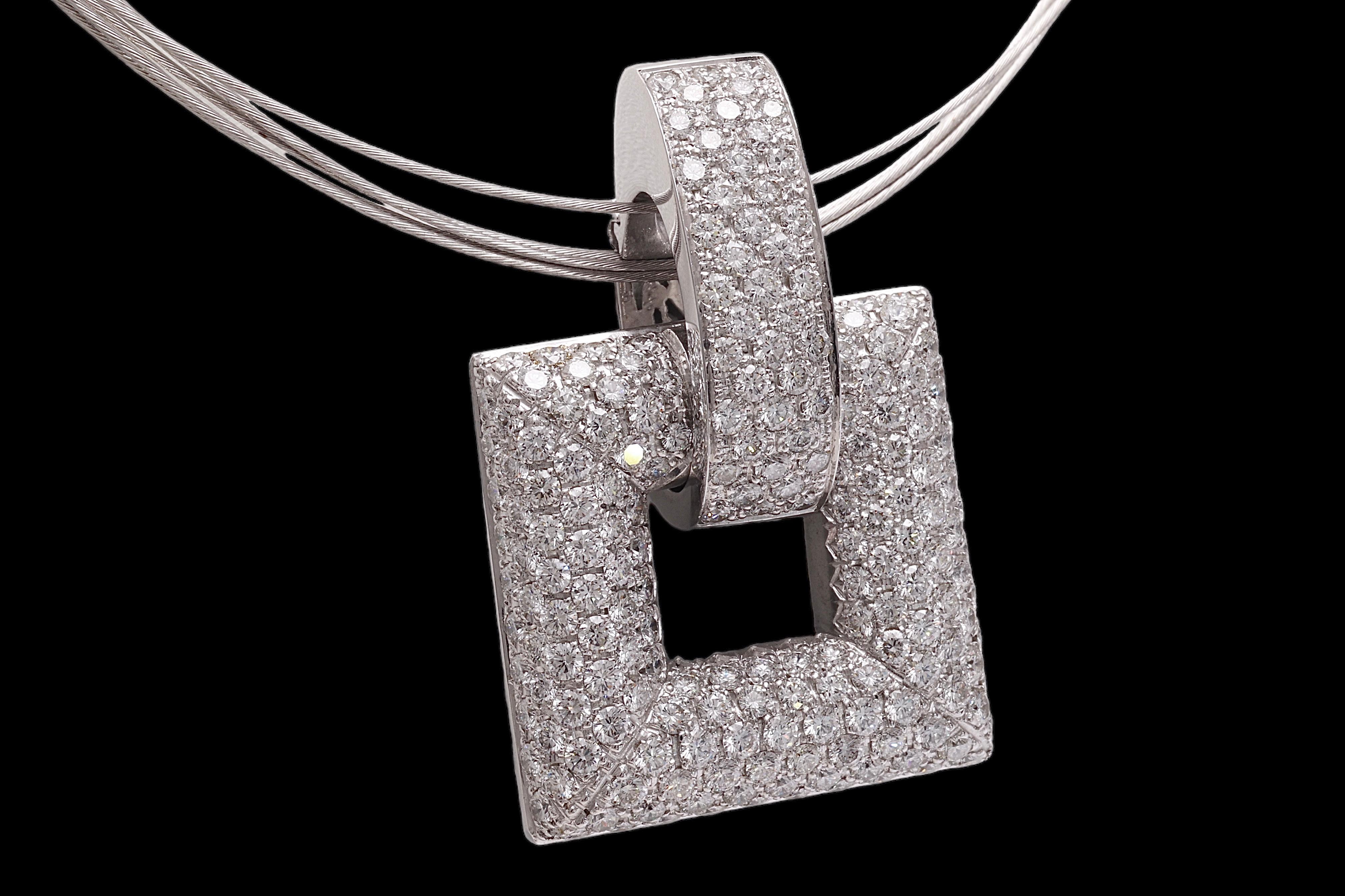 18 kt white gold Pendant with 5.75 ct. Diamonds, 18kt Gold Multi strand Necklace For Sale 7