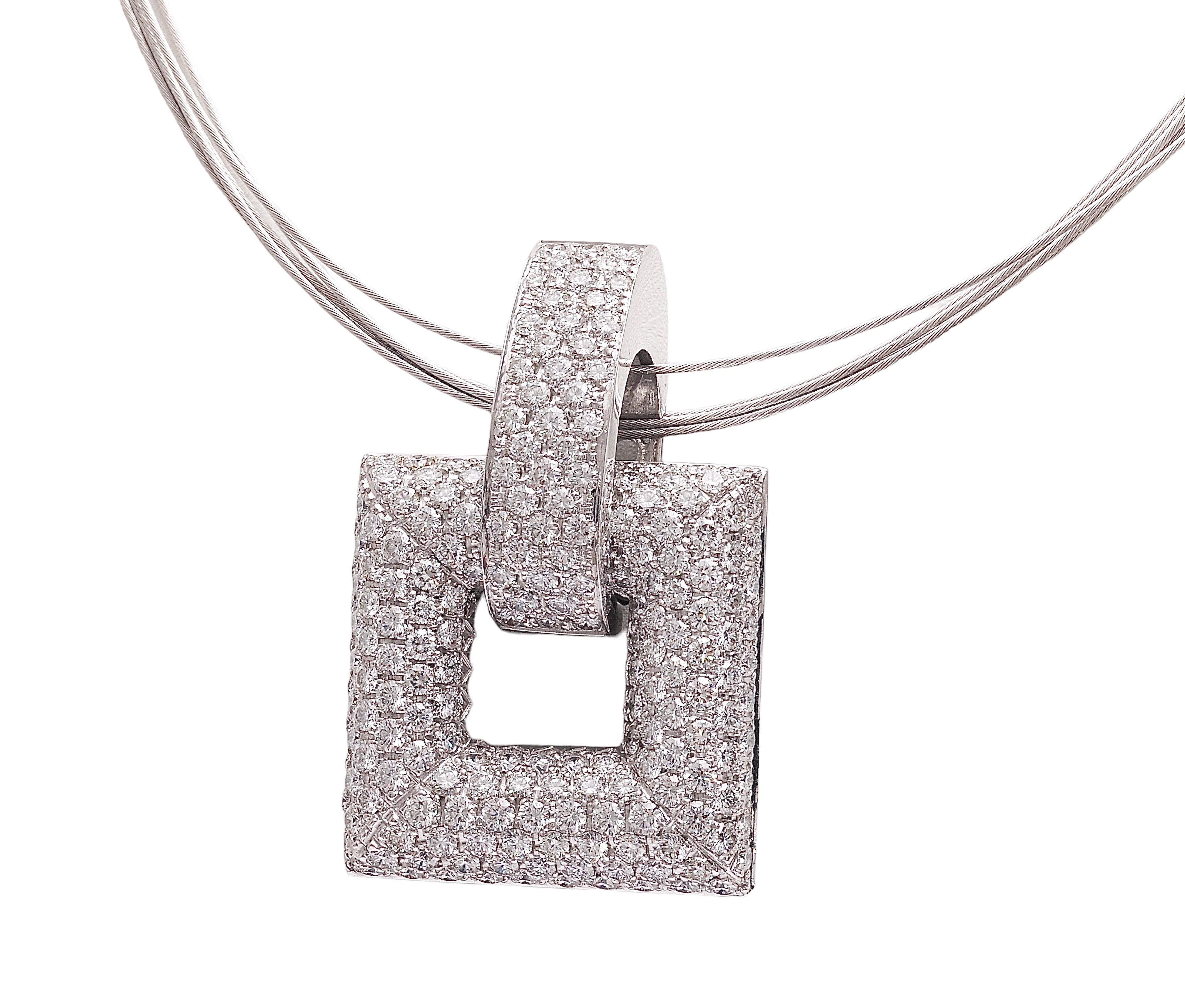 Modern 18 kt white gold Pendant with 5.75 ct. Diamonds, 18kt Gold Multi strand Necklace For Sale
