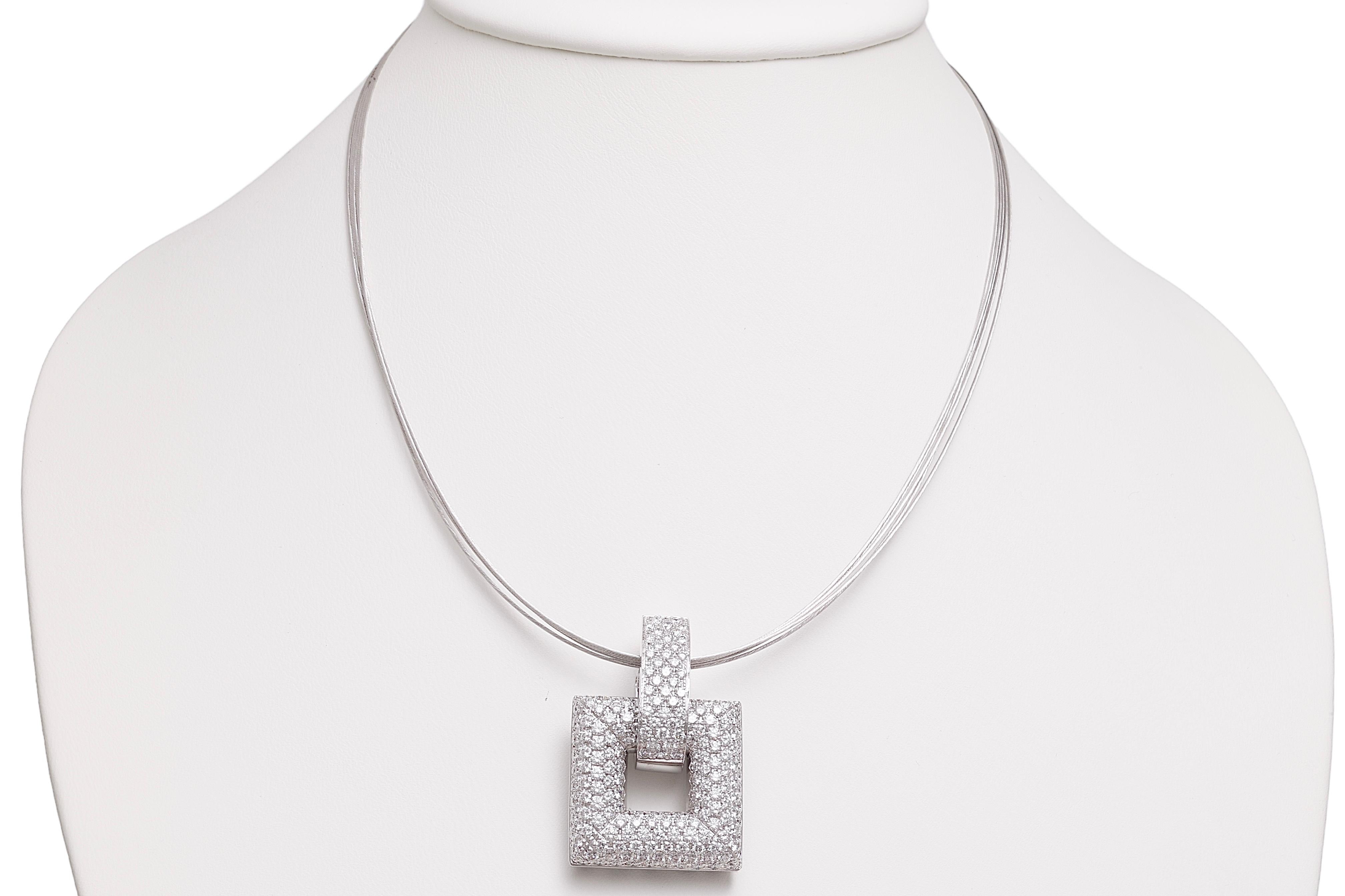 Brilliant Cut 18 kt white gold Pendant with 5.75 ct. Diamonds, 18kt Gold Multi strand Necklace For Sale