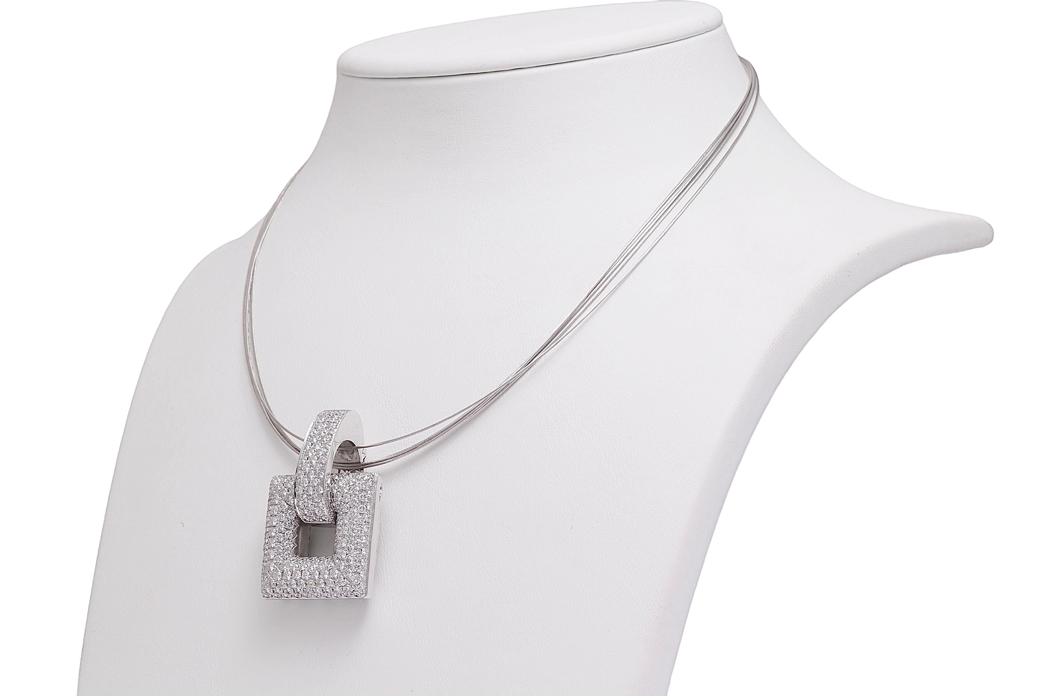 18 kt white gold Pendant with 5.75 ct. Diamonds, 18kt Gold Multi strand Necklace For Sale 2