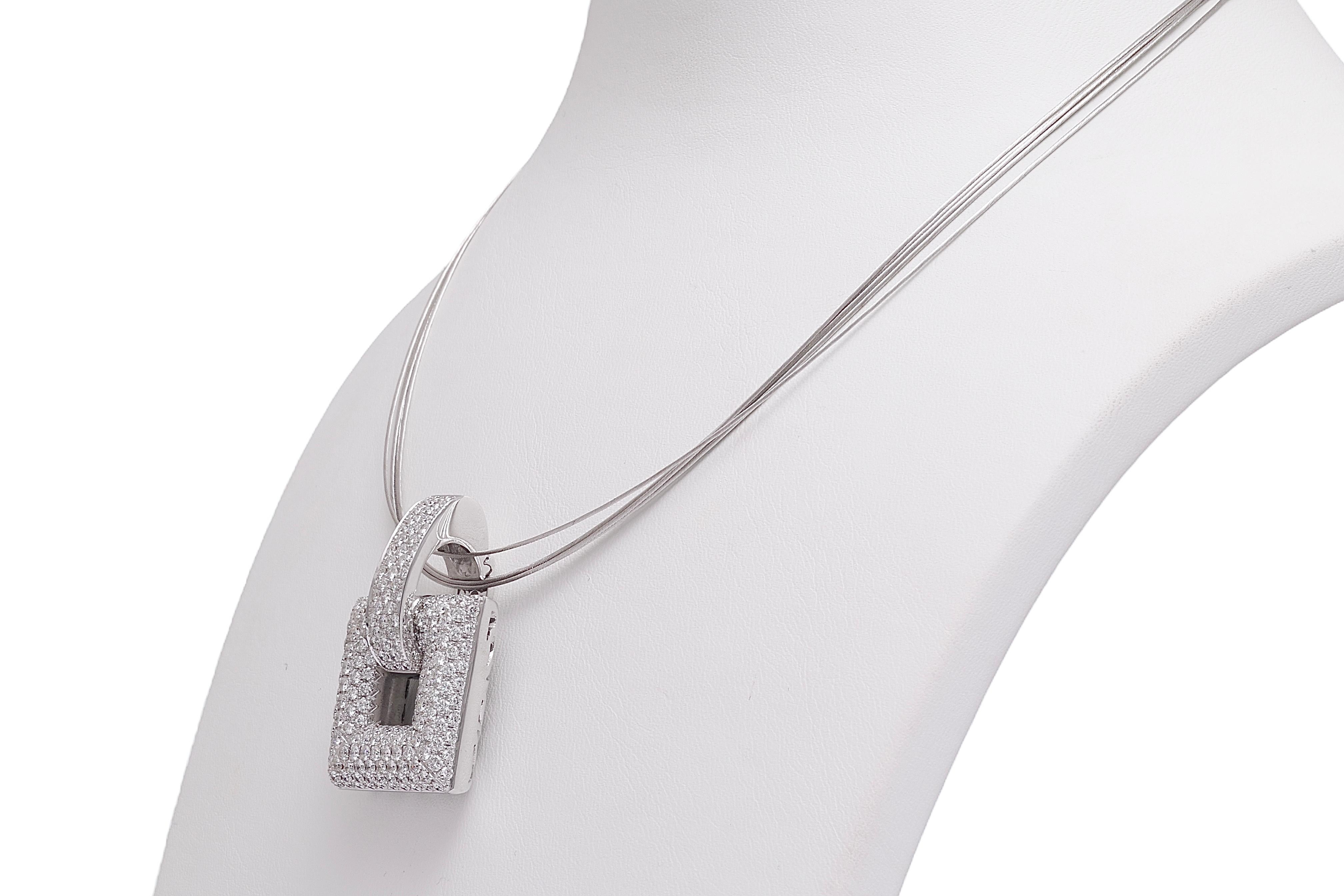 18 kt white gold Pendant with 5.75 ct. Diamonds, 18kt Gold Multi strand Necklace For Sale 3