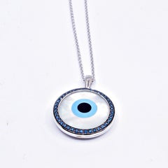 18 Karat White Gold Pendant with Diamonds Turquoise and Mother of Pearl Inlay