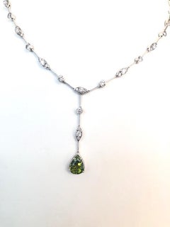 18 Karat White Gold Peridot and Diamond Necklace