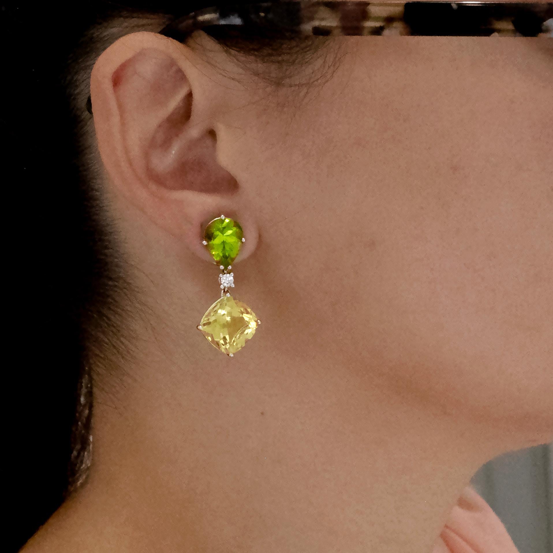 18 KT White Gold Peridot, Citrine, and Diamond Clip-On Earrings In New Condition For Sale In Monte Carlo, MC
