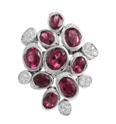 18 Kt White Gold Ponte Vecchio Ring & Earrings Tourmaline & Diamonds