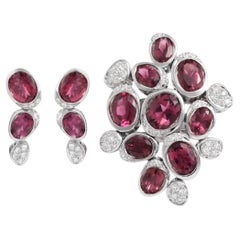 18 Kt White Gold Ponte Vecchio Ring & Earrings Tourmaline & Diamonds