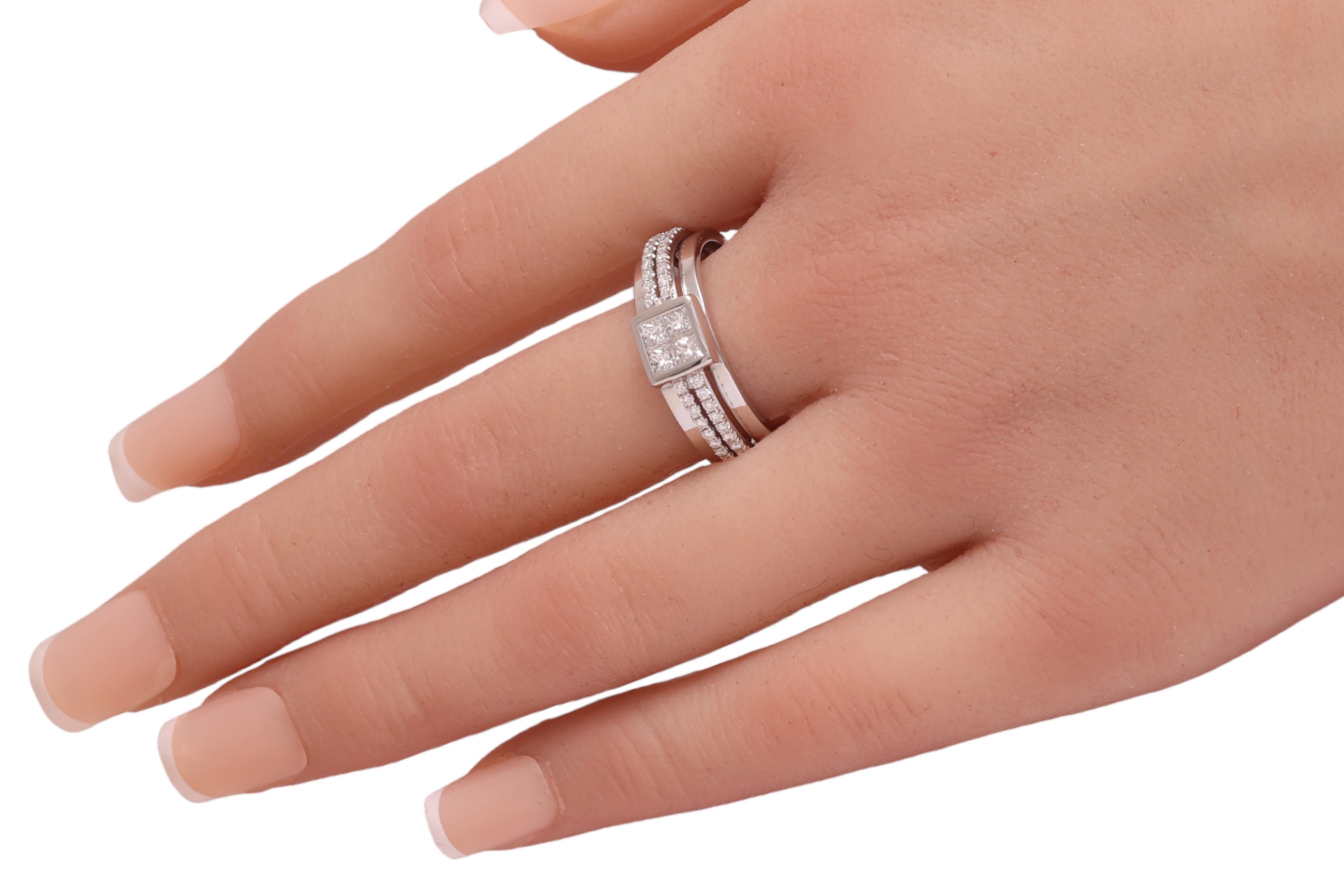 18 kt. Anello in oro bianco da 1,27 ct. Incastonatura invisibile di diamanti taglio Princess e Brilliante in vendita 4
