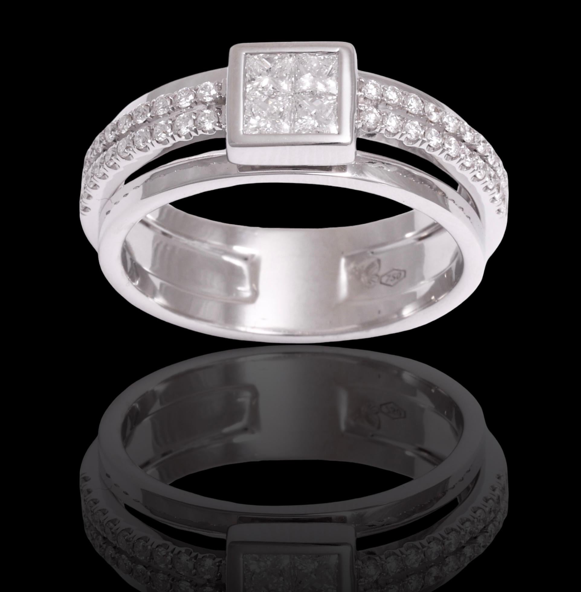 18 kt. Anello in oro bianco da 1,27 ct. Incastonatura invisibile di diamanti taglio Princess e Brilliante in vendita 6