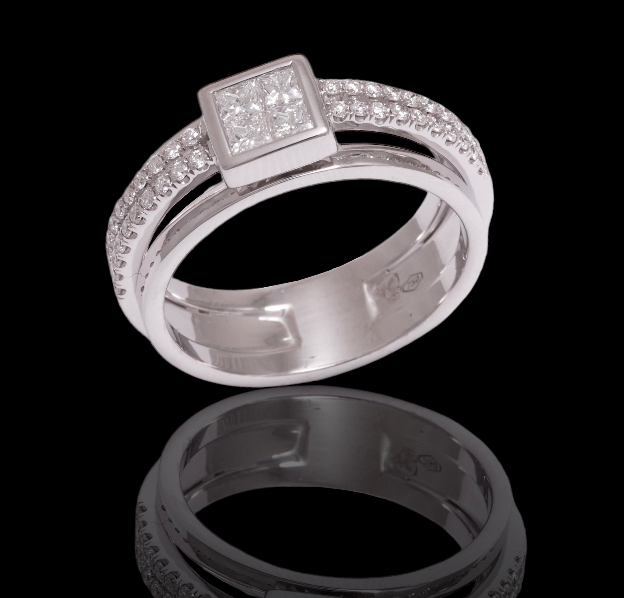 18 kt. Anello in oro bianco da 1,27 ct. Incastonatura invisibile di diamanti taglio Princess e Brilliante in vendita 7