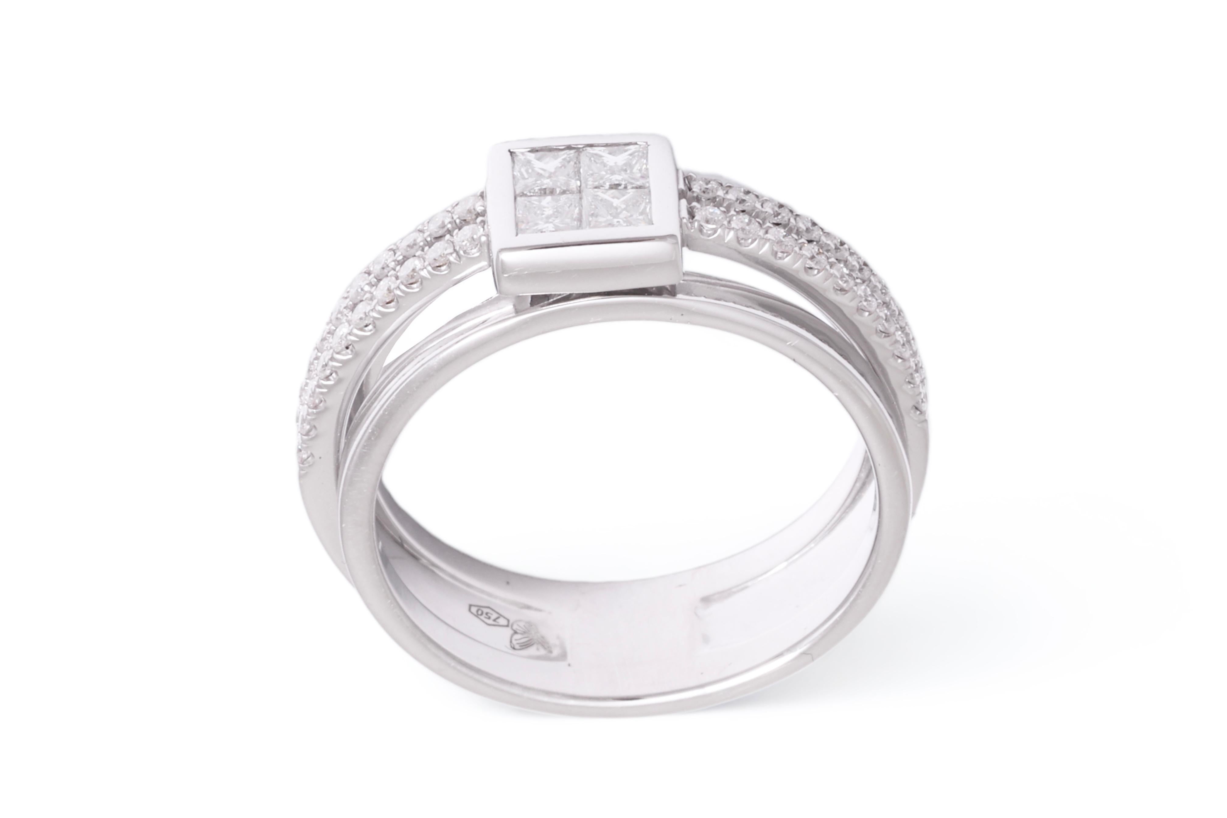 18 kt. Anello in oro bianco da 1,27 ct. Incastonatura invisibile di diamanti taglio Princess e Brilliante In condizioni Nuovo in vendita a Antwerp, BE