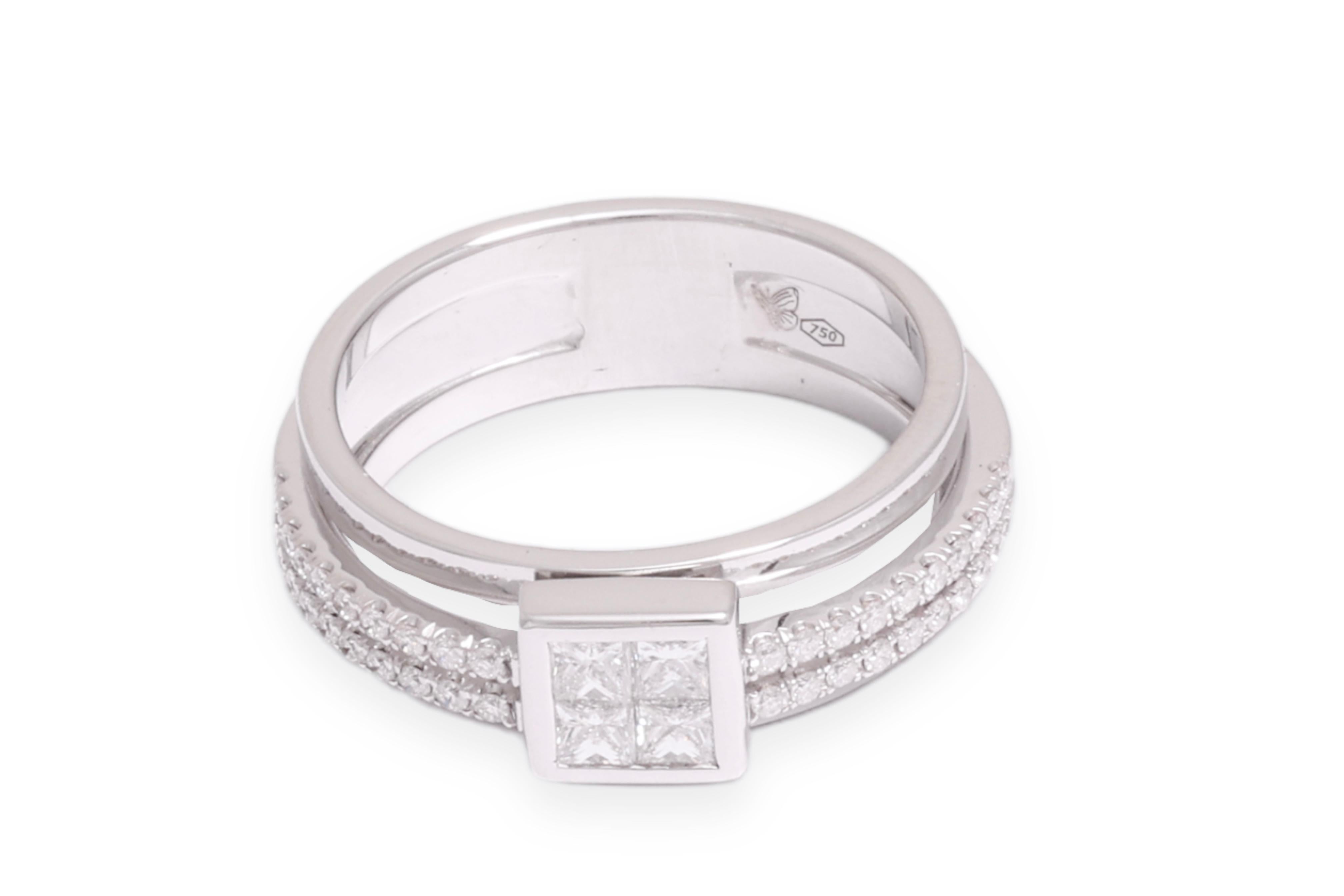 18 kt. Anello in oro bianco da 1,27 ct. Incastonatura invisibile di diamanti taglio Princess e Brilliante in vendita 2