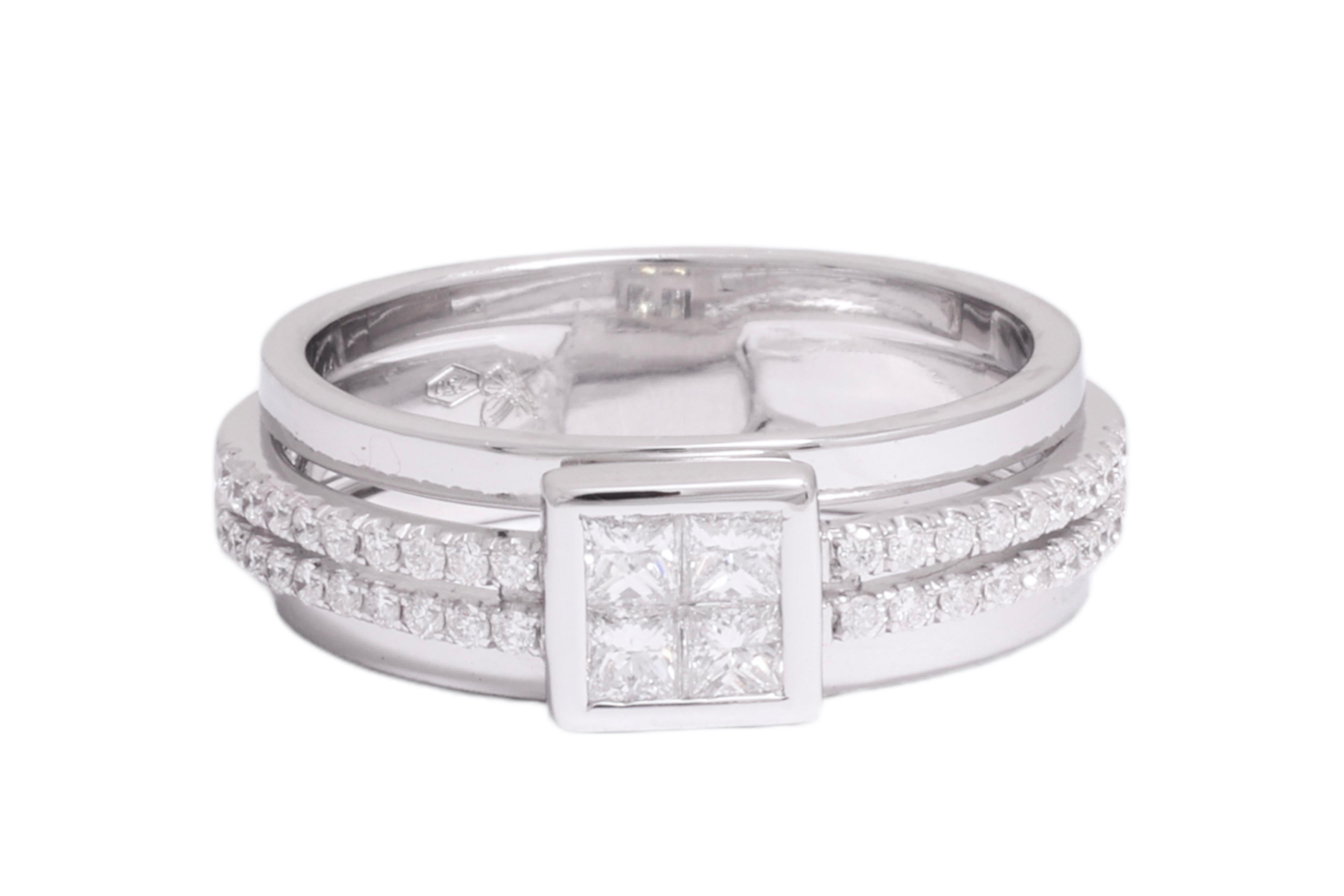 18 kt. Anello in oro bianco da 1,27 ct. Incastonatura invisibile di diamanti taglio Princess e Brilliante in vendita 3