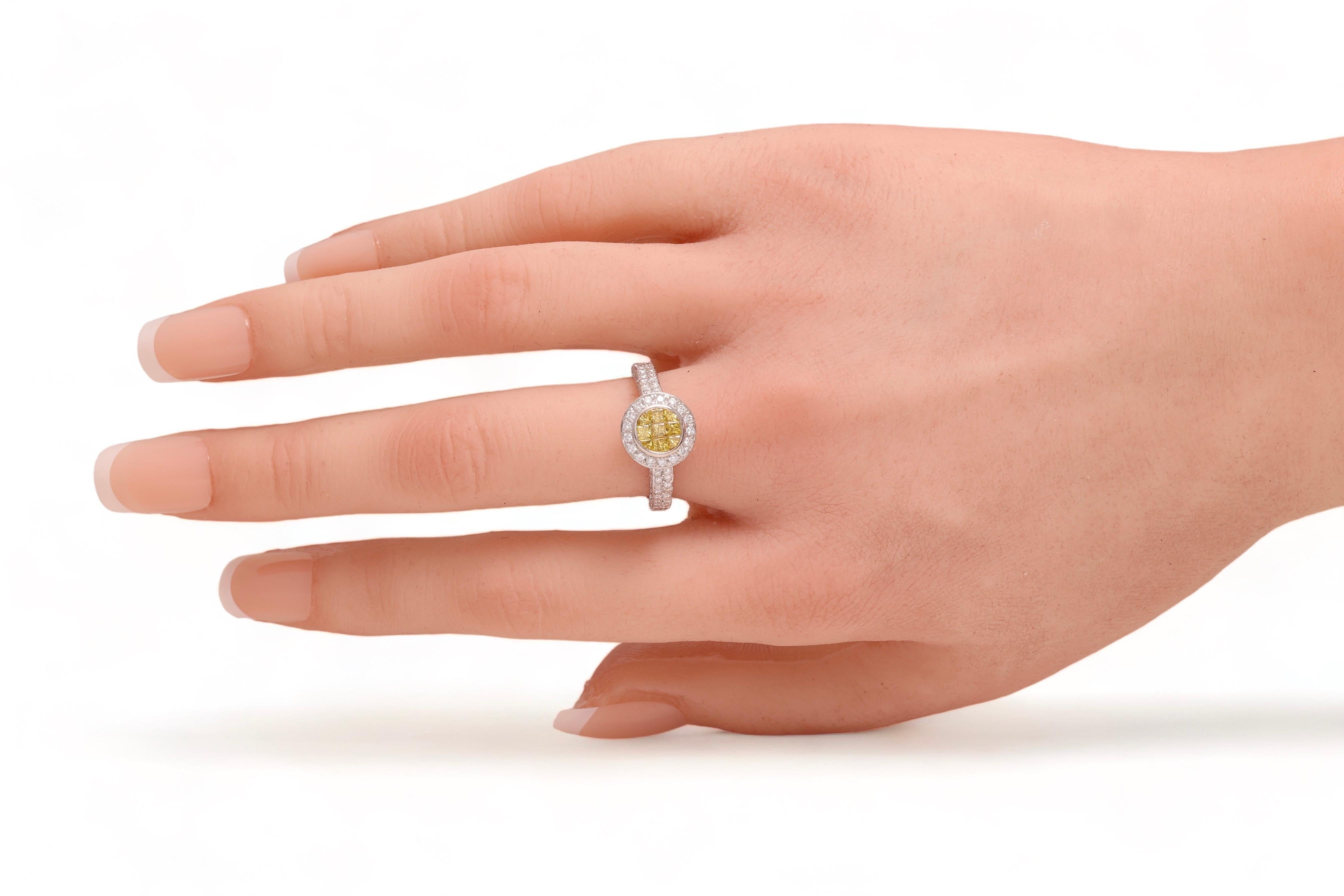 18 kt. Weißgold-Ring  1,7 ct. Unsichtbare Prinzessin Fancy Gelbe & Weiße Diamanten im Angebot 4