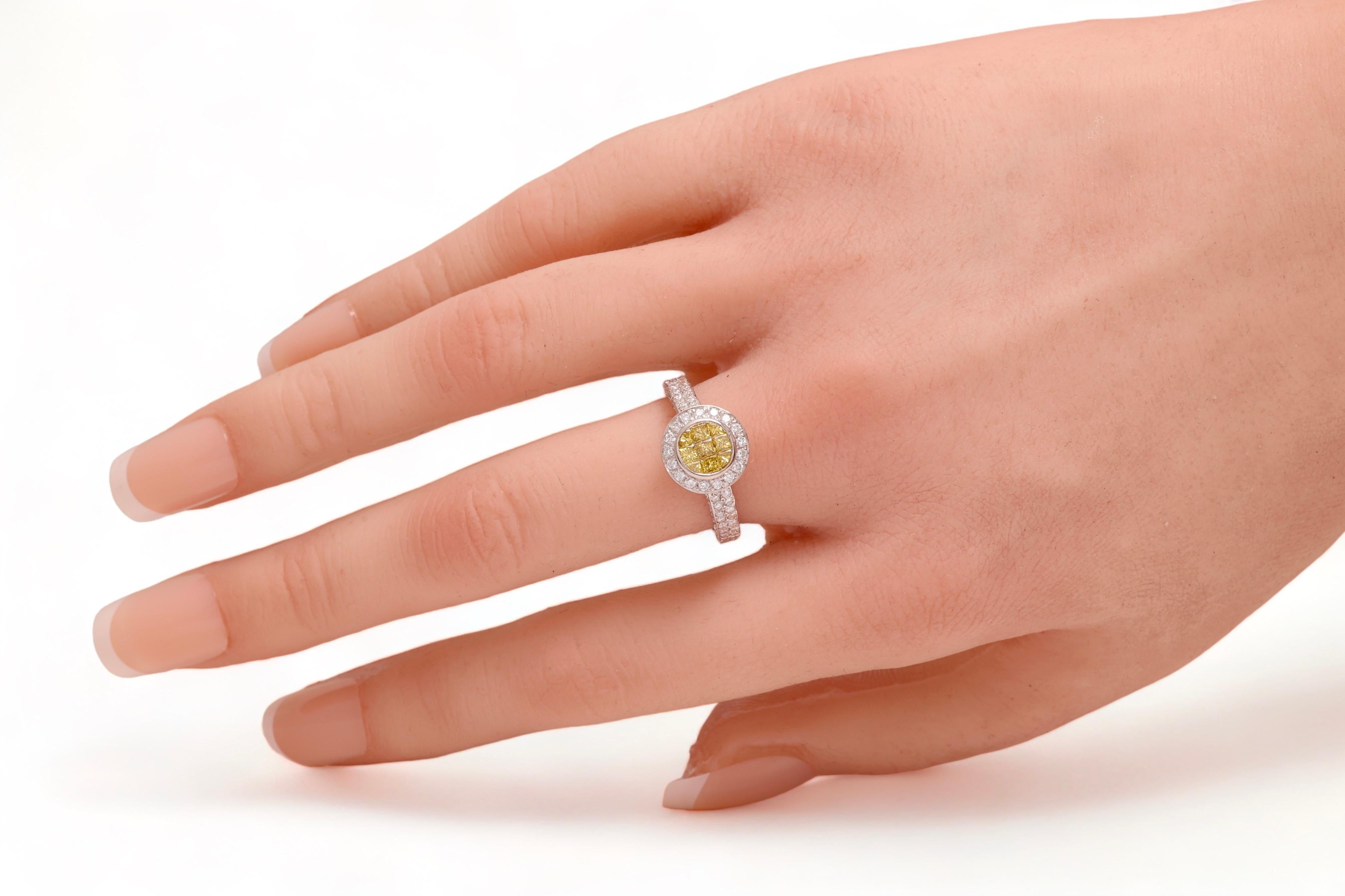 18 kt. Weißgold-Ring  1,7 ct. Unsichtbare Prinzessin Fancy Gelbe & Weiße Diamanten im Angebot 5