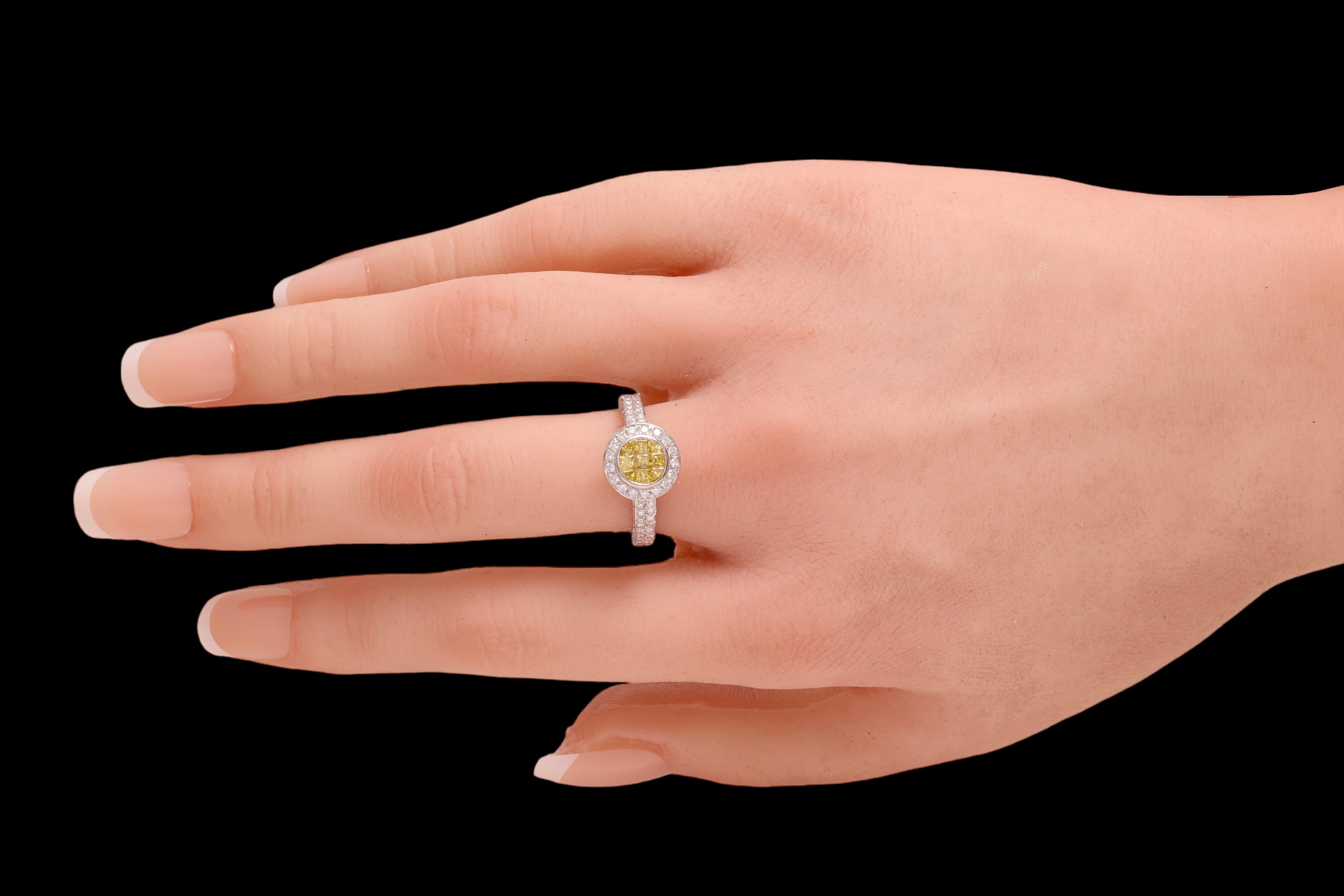 18 kt. Weißgold-Ring  1,7 ct. Unsichtbare Prinzessin Fancy Gelbe & Weiße Diamanten im Angebot 6