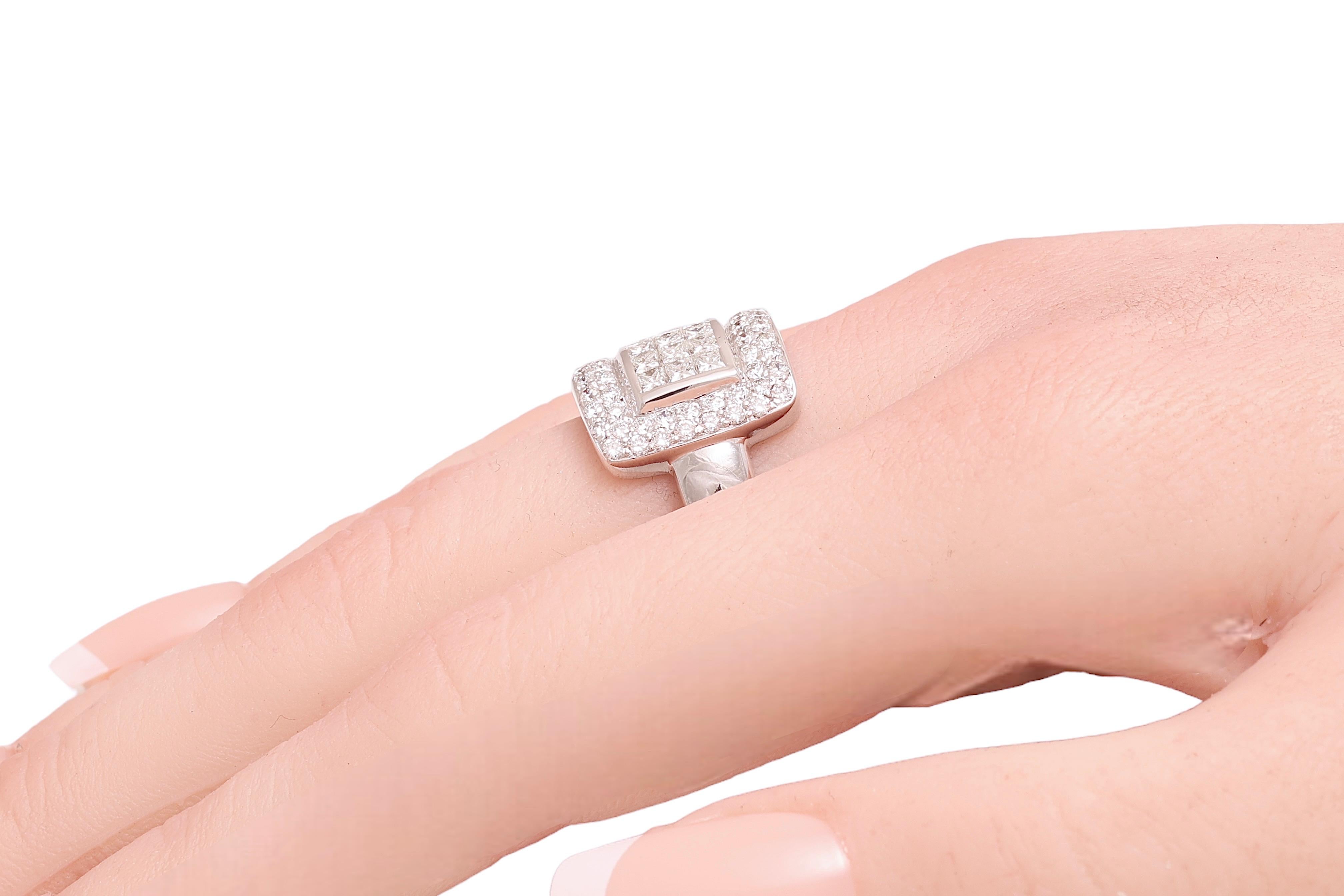  18 kt. White Gold Ring 1.74 ct. Brilliant & Invisible Princess Cut Diamonds  For Sale 3