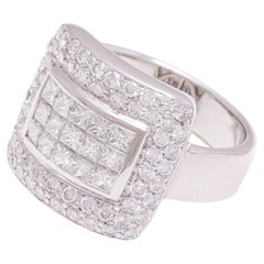  18 kt. White Gold Ring 1.74 ct. Brilliant & Invisible Princess Cut Diamonds 