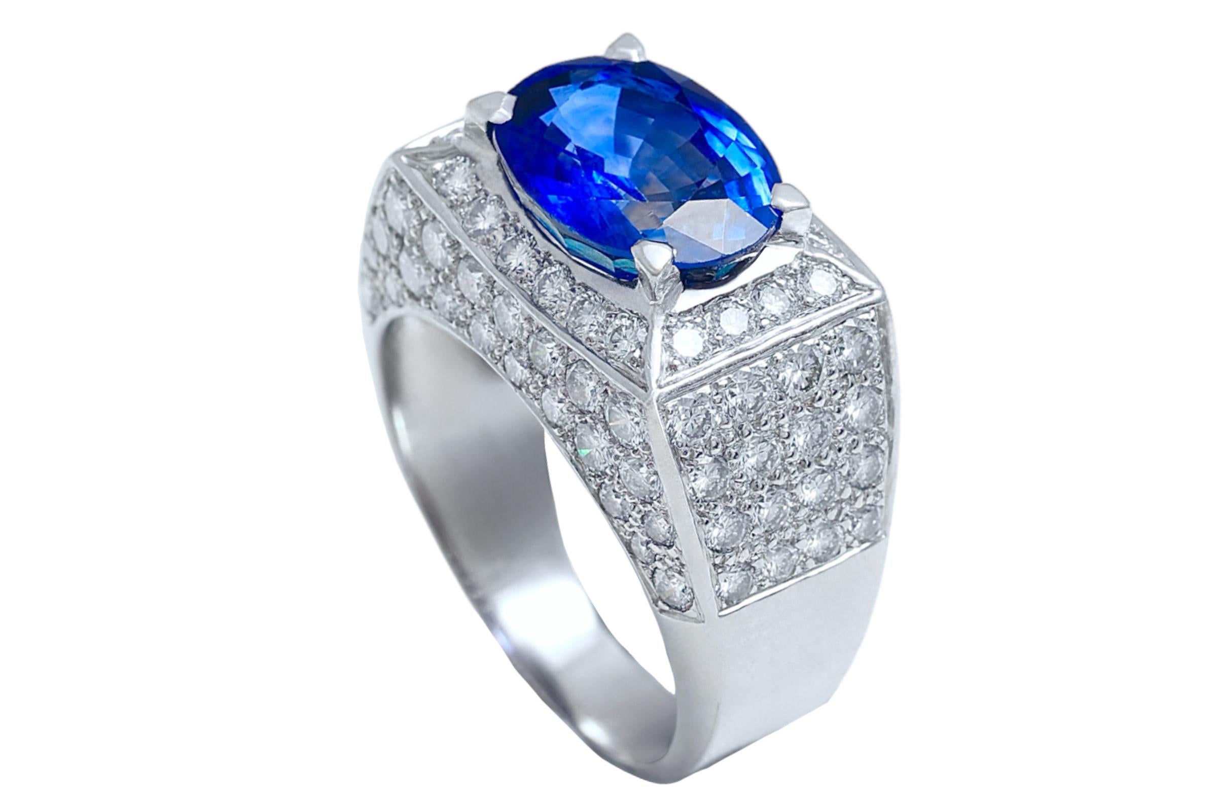 18 kt White Gold Ring, Ceylon Intense Blue Sapphire 6.3 Ct, Amazing Color For Sale 5