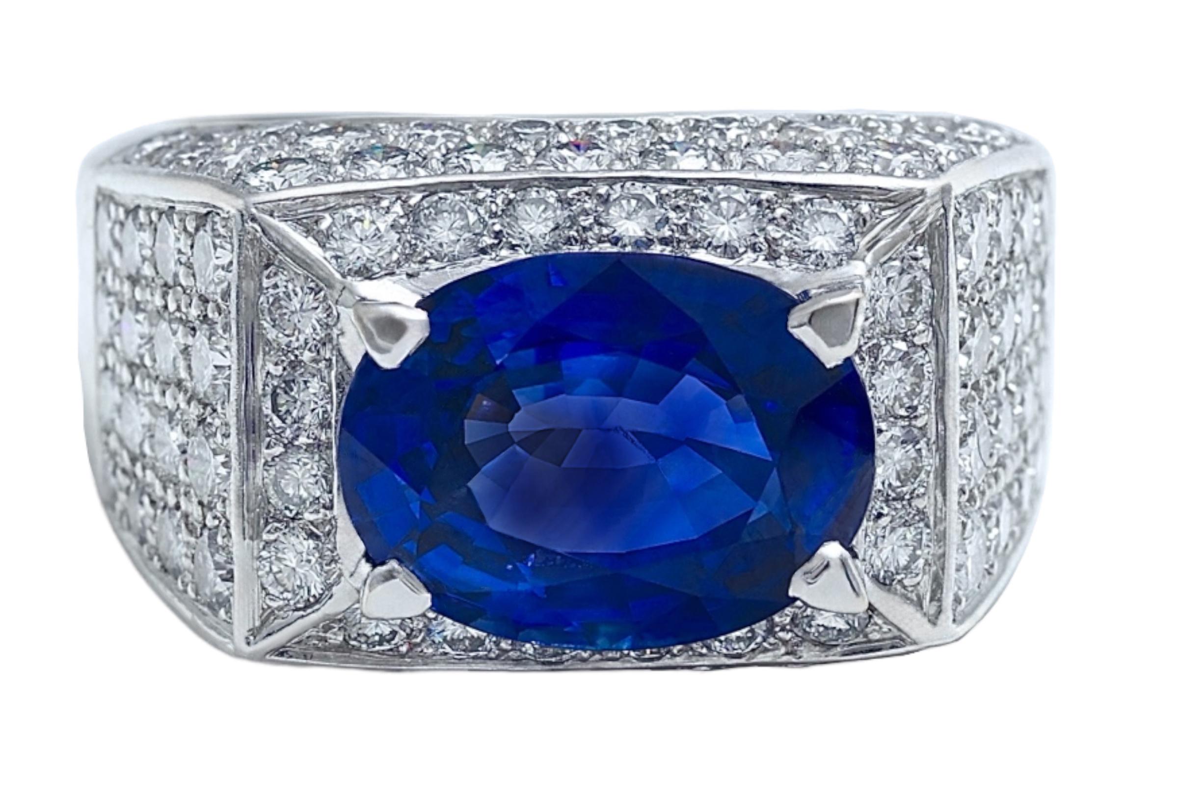18 kt White Gold Ring, Ceylon Intense Blue Sapphire 6.3 Ct, Amazing Color For Sale 2