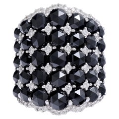 18 Kt White Gold Ring , Diamonds & Onyx Rose Cut Modern Cluster Ring