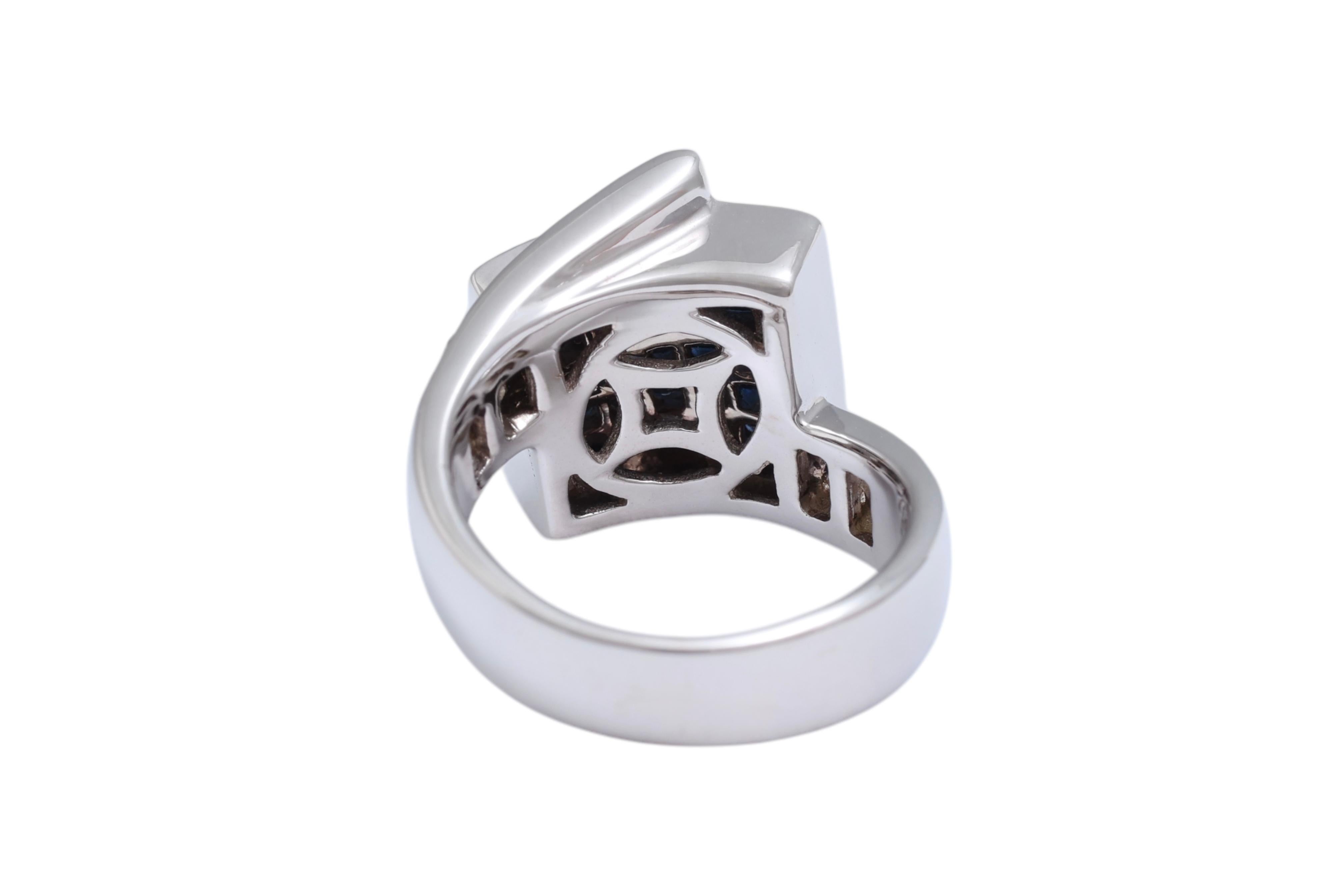 18 Kt White Gold Ring Diamonds & Sapphires Invisible Set For Sale 3