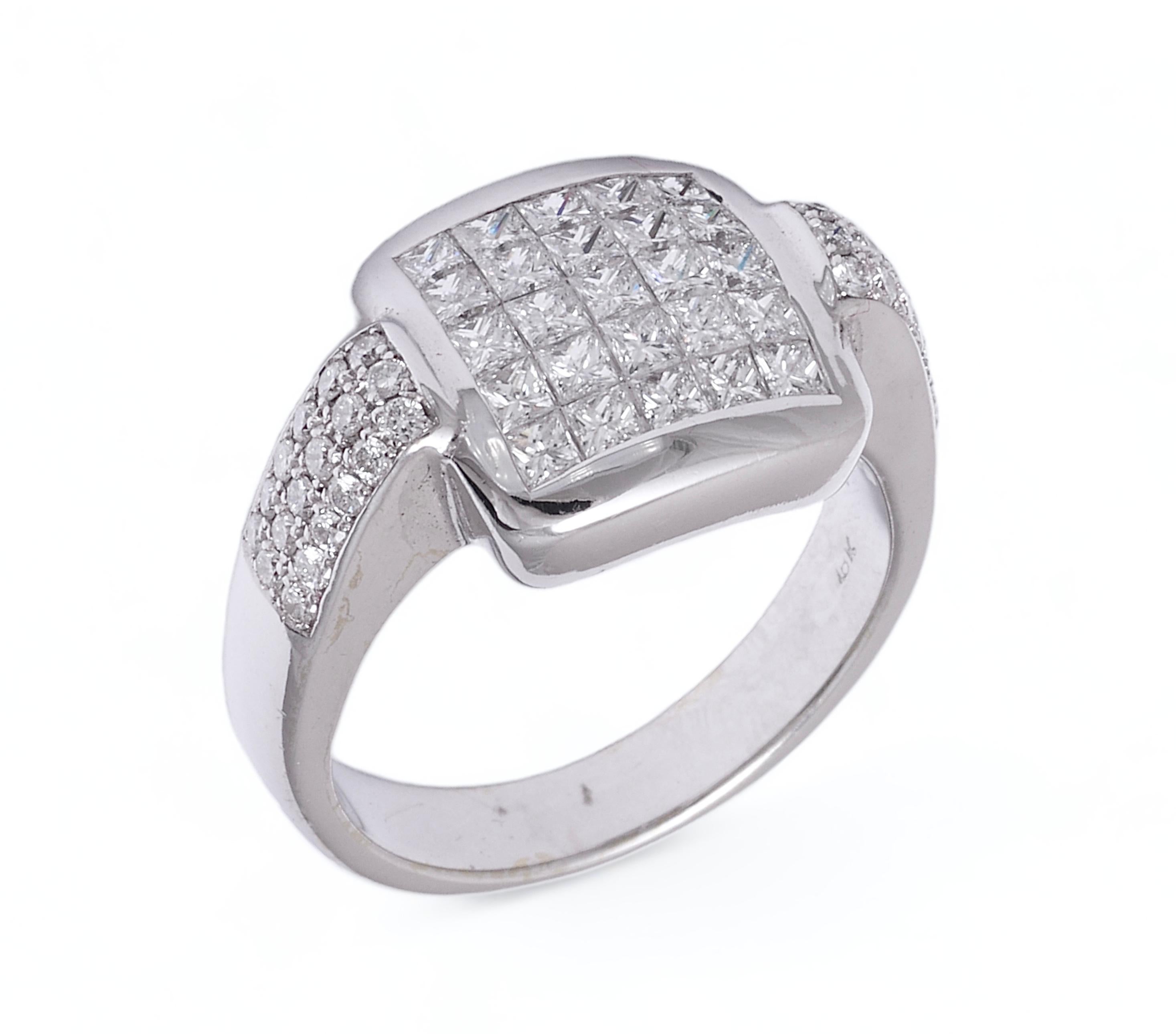 18 kt. White Gold Ring Invisible Set Princess & Brilliant Cut Diamonds  1.61 ct. For Sale 6