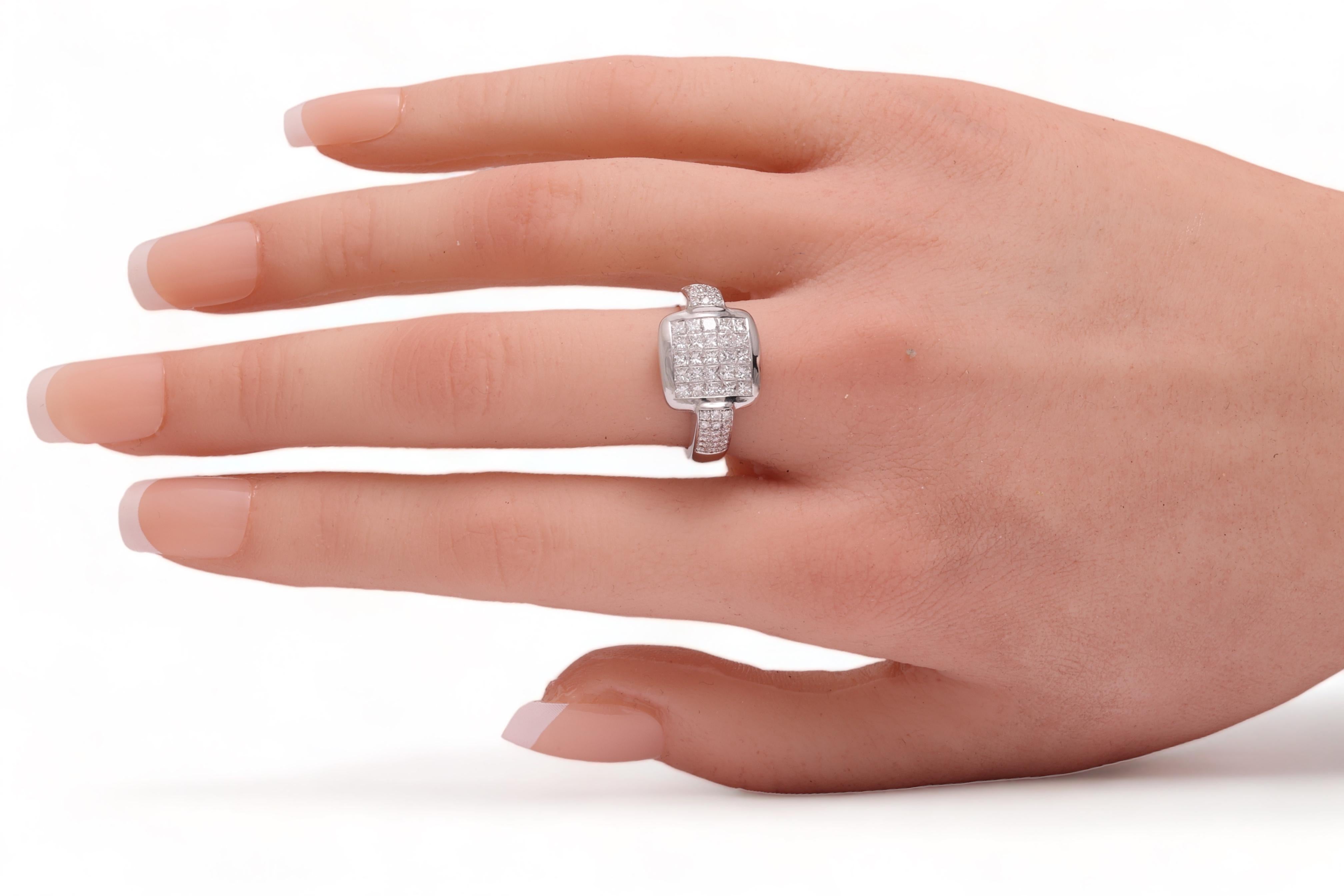18 kt. White Gold Ring Invisible Set Princess & Brilliant Cut Diamonds  1.61 ct. For Sale 8