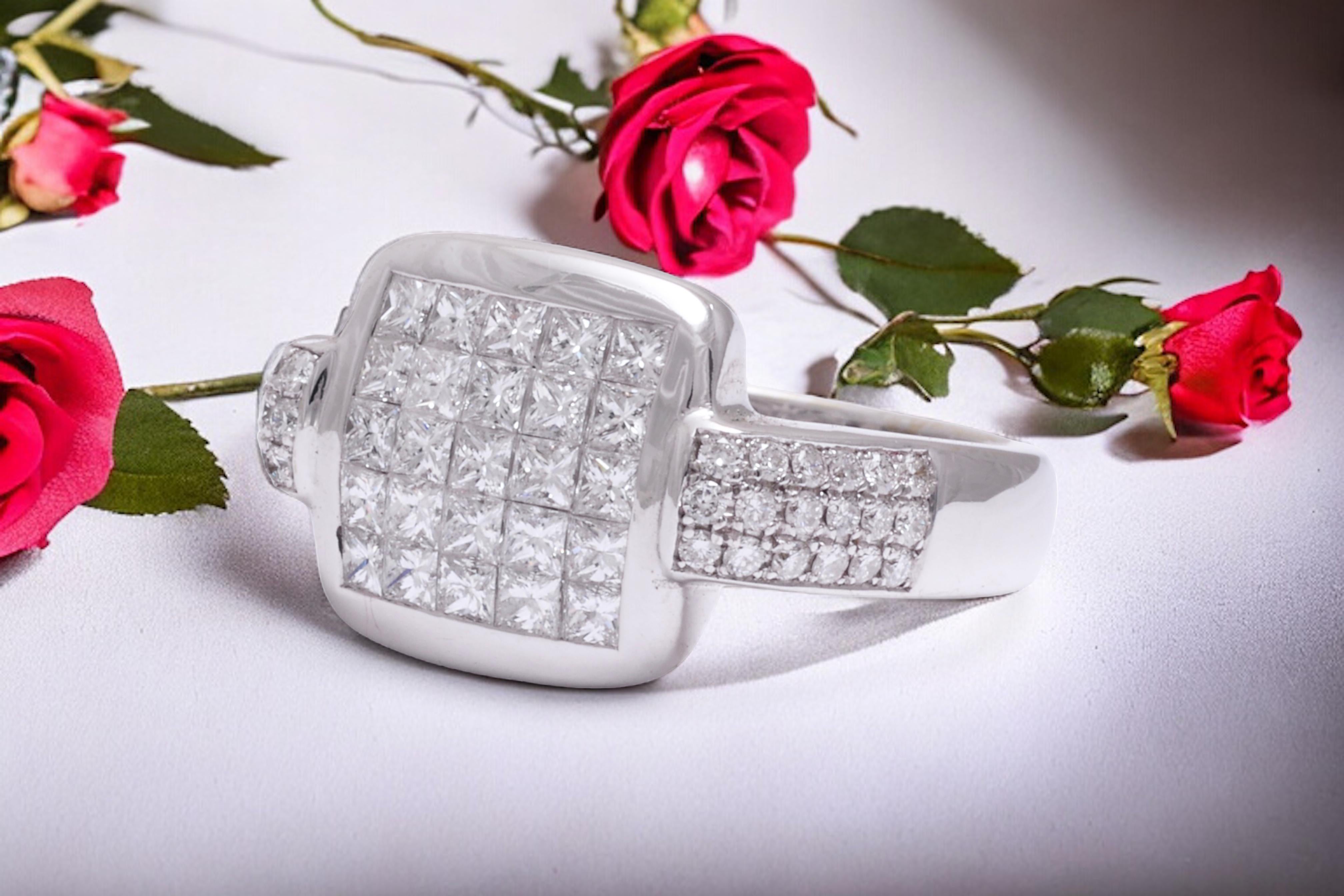 18 kt. White Gold Ring Invisible Set Princess & Brilliant Cut Diamonds  1.61 ct. For Sale 9