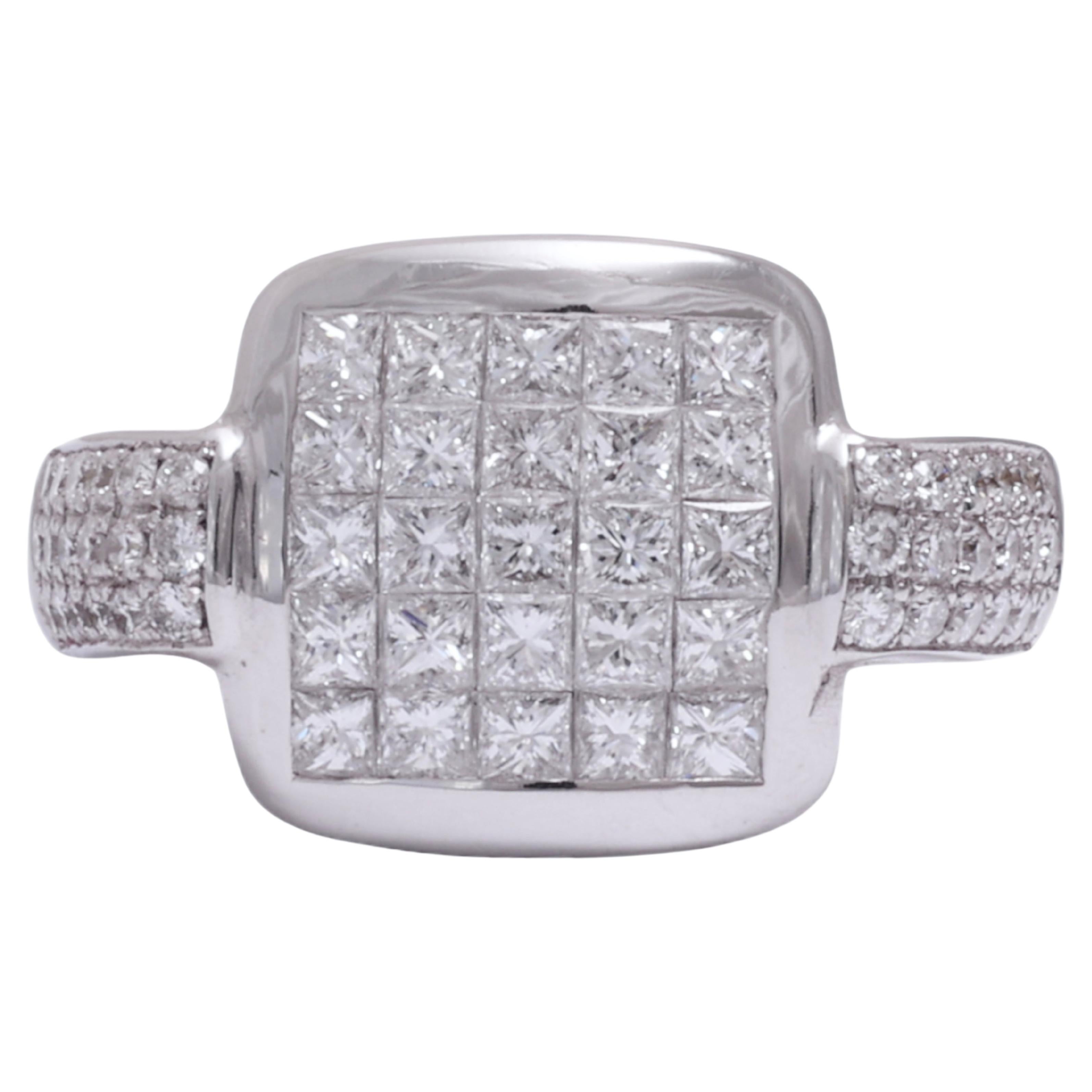 18 kt. White Gold Ring Invisible Set Princess & Brilliant Cut Diamonds  1.61 ct. For Sale