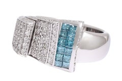 18 Kt White Gold Ring Princess Invisible Set Diamonds & Brilliant Cut Diamonds