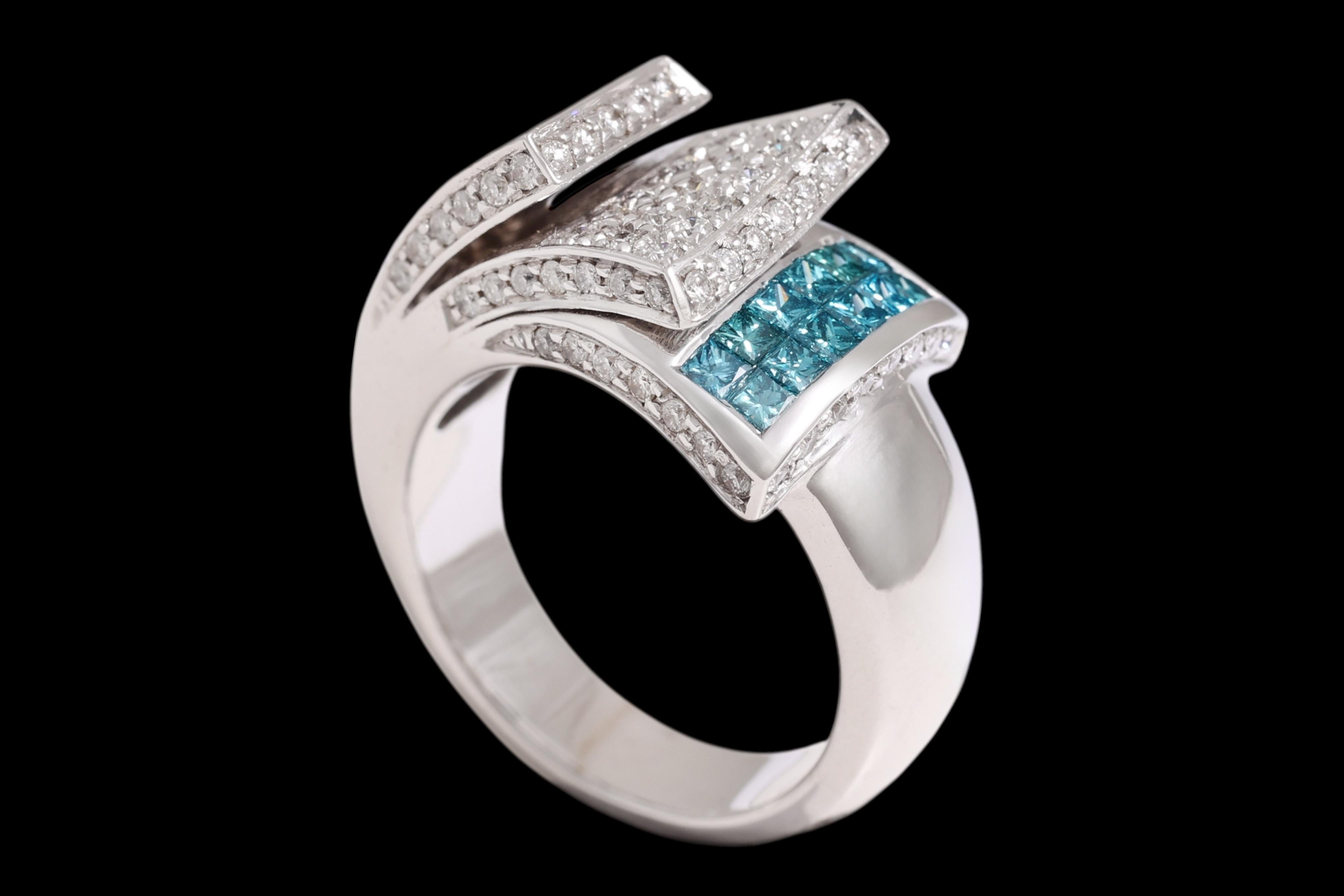 Anello in oro bianco 18 Kt con diamanti incastonati e diamanti taglio Brilliante in vendita 1