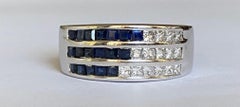 18 Kt. White Gold Ring with 0.30 Ct Diamonds and Sapphires