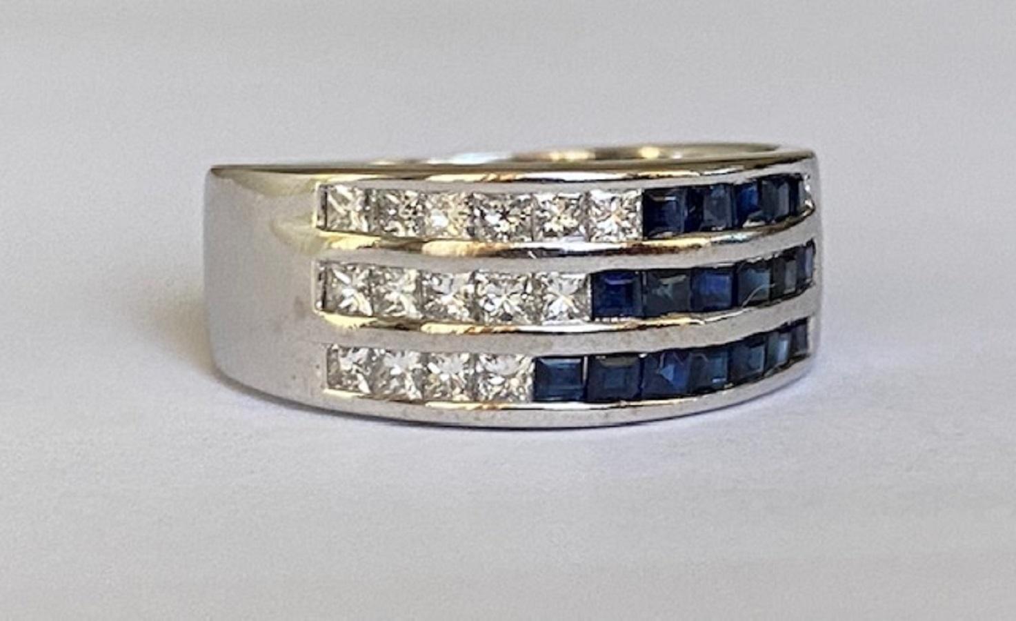 18 Kt. White Gold Ring with 0.30 Ct Diamonds and Sapphires In Good Condition For Sale In AMSTERDAM, NL