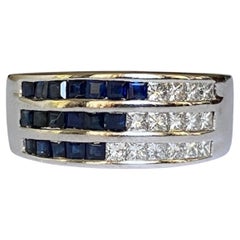 18 Kt. White Gold Ring with 0.30 Ct Diamonds and Sapphires
