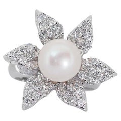 18 kt. White Gold Ring with 2.20 ct Natural Diamonds with Pearl  - AIG Cert