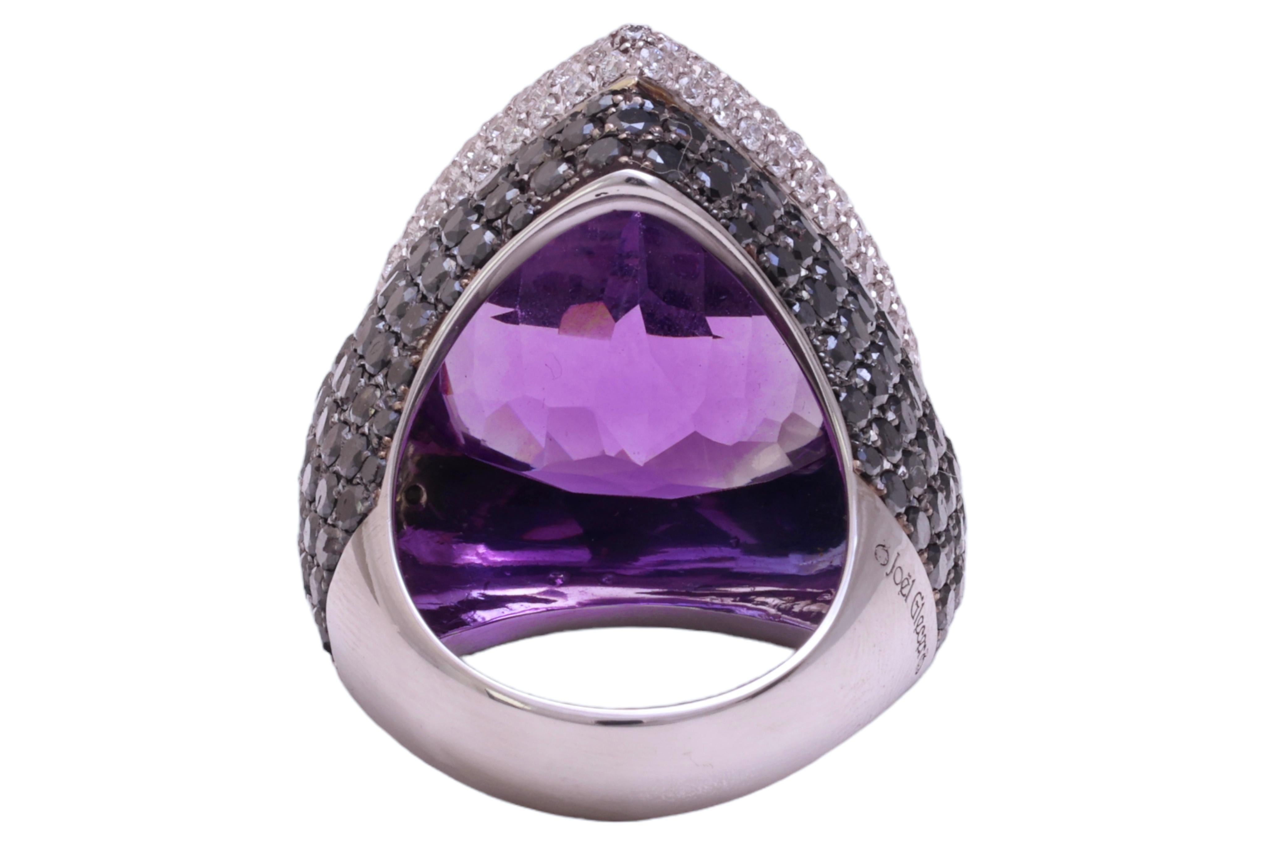 18 kt. White Gold Ring With 27.25 ct. Amethyst, 11.33ct Black & White Diamonds  For Sale 1