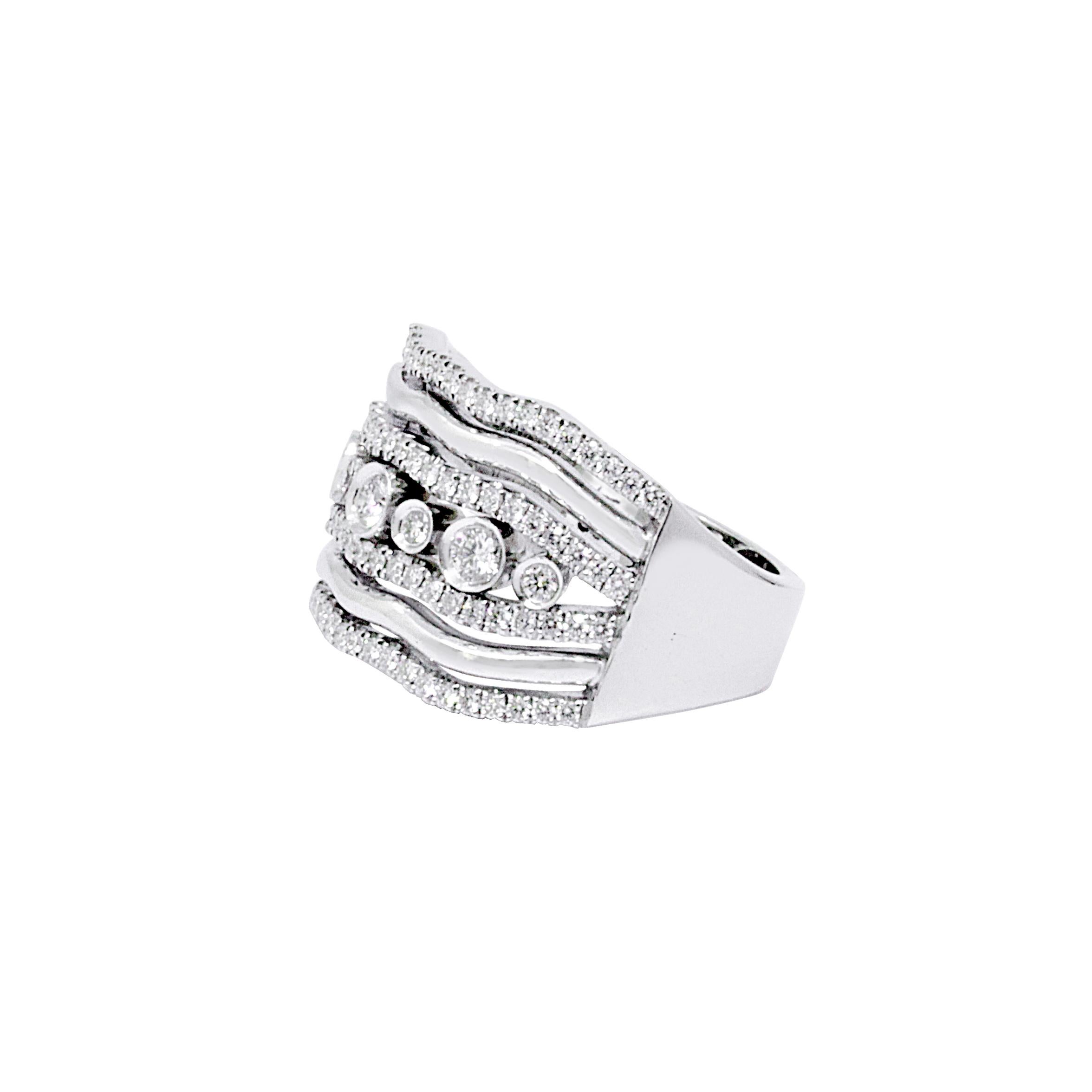Modern 18 Karat White Gold Cocktail Ring with Brilliant Cut Diamonds For Sale