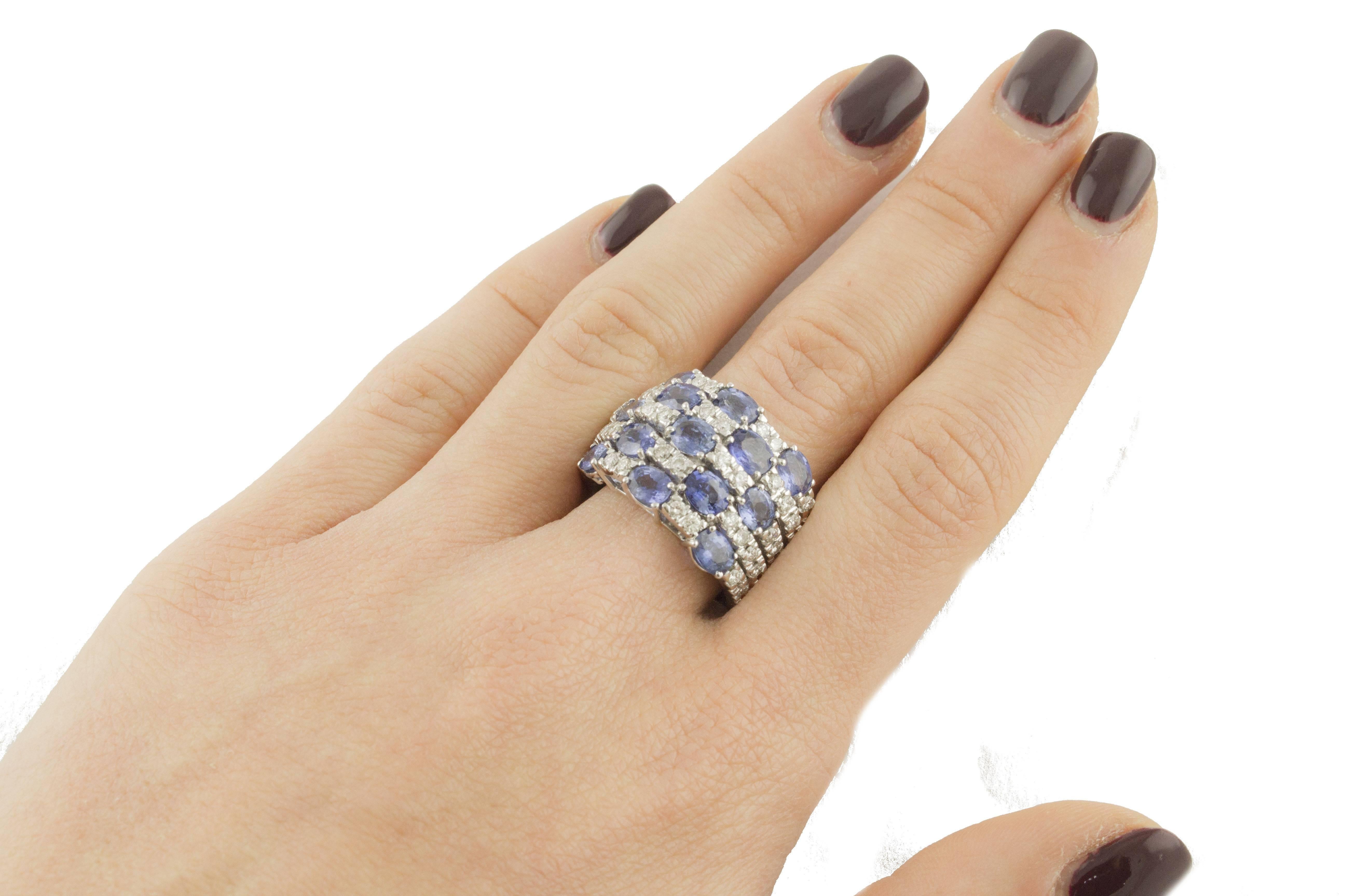 Contemporary  Diamond Sapphire White Gold Checkerboard  Ring