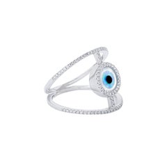 18 Karat White Gold Ring with Diamonds, Turquoise and Mother of Pearl Inlay