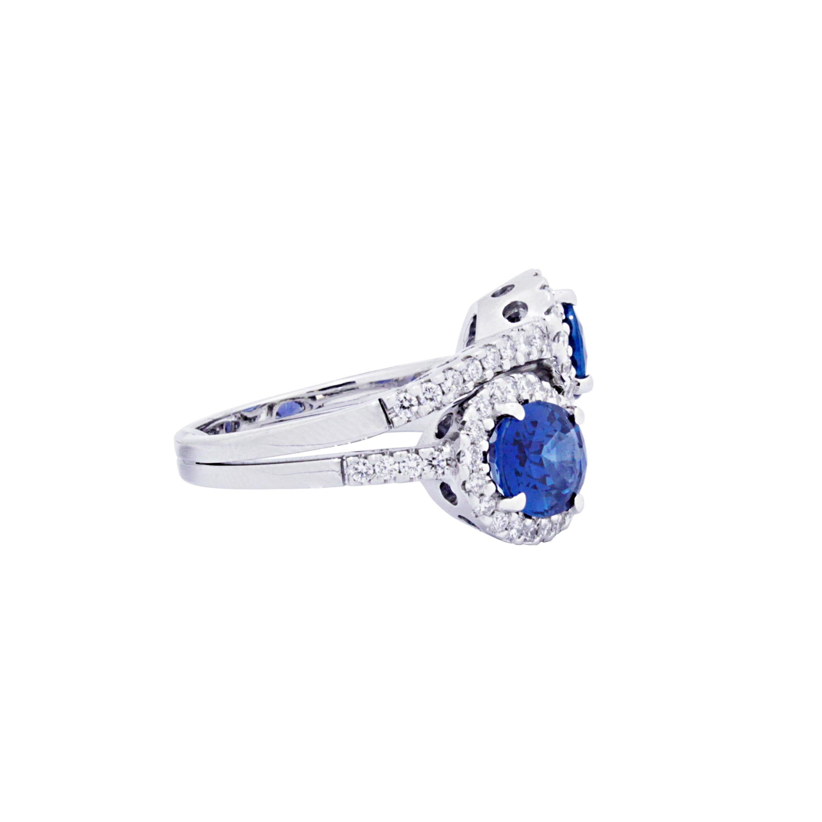 Cushion Cut 18 Karat White Gold Brilliant Cut Diamond and Sapphire Engagement Ring For Sale