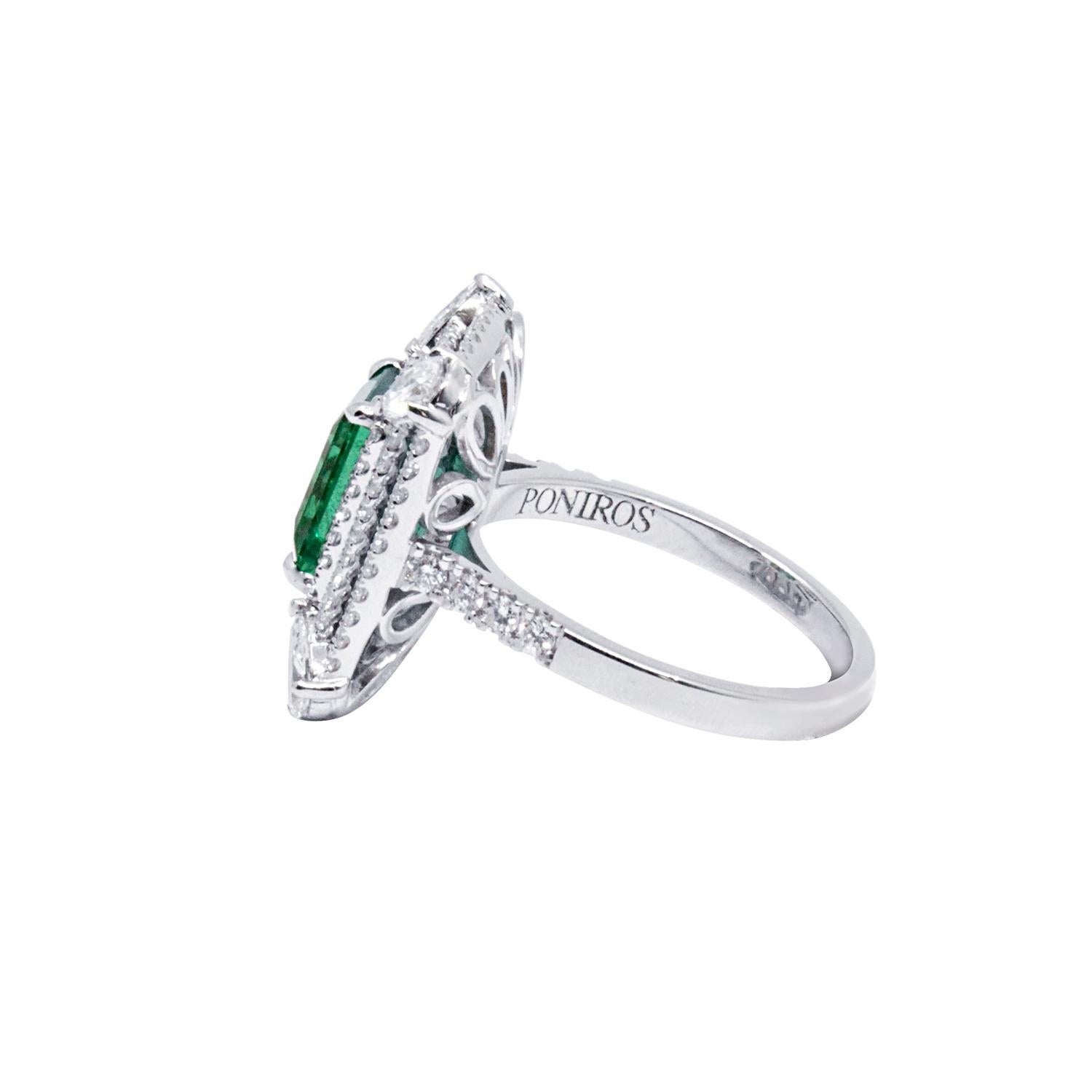 Modern 18 Karat White Gold Pear Cut White Diamonds and 2.77 ct Emerald Engagement Ring For Sale