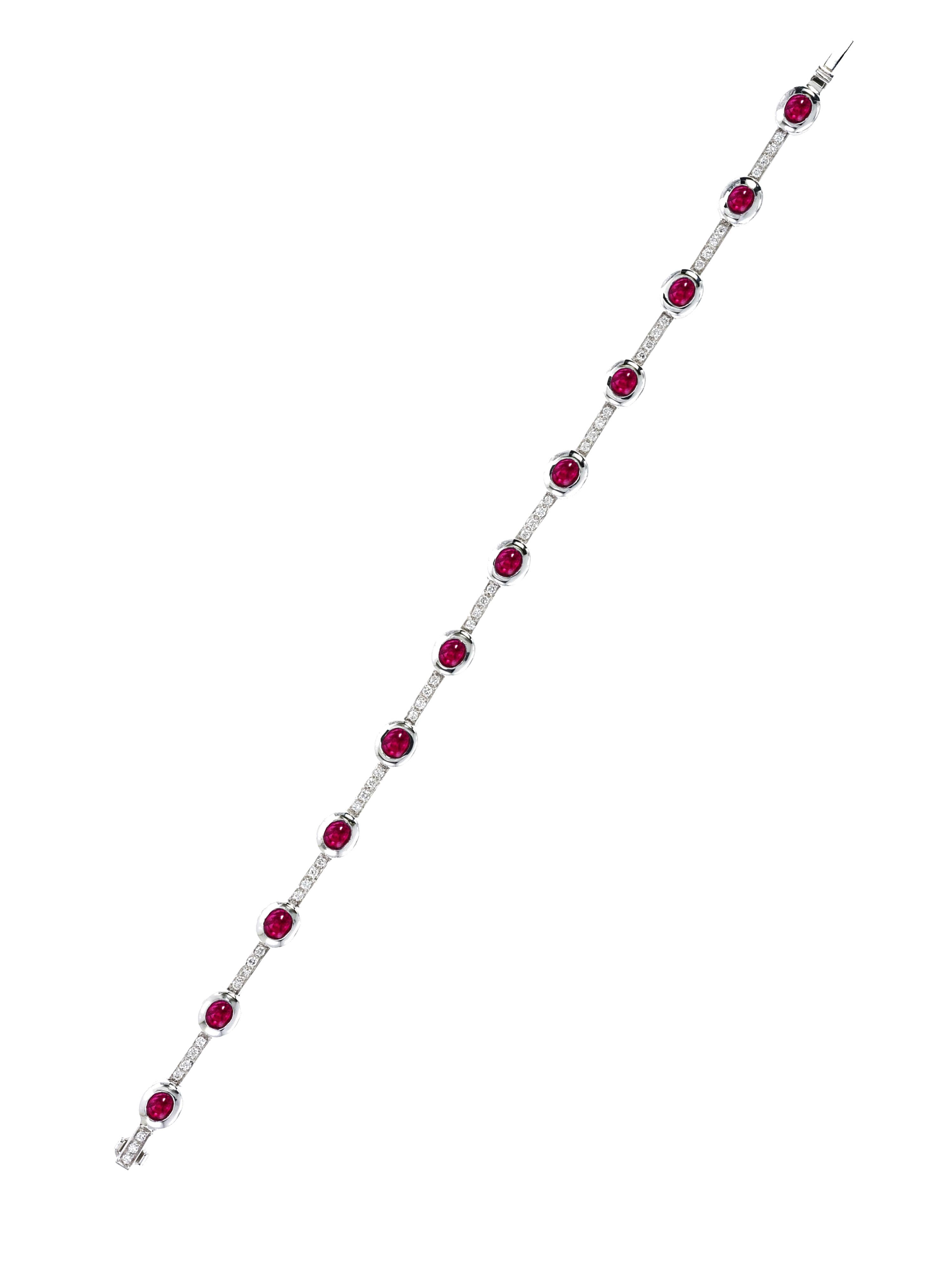 Contemporary 18 Kt White Gold, Rubies and Diamonds Tennis Bracelet For Sale