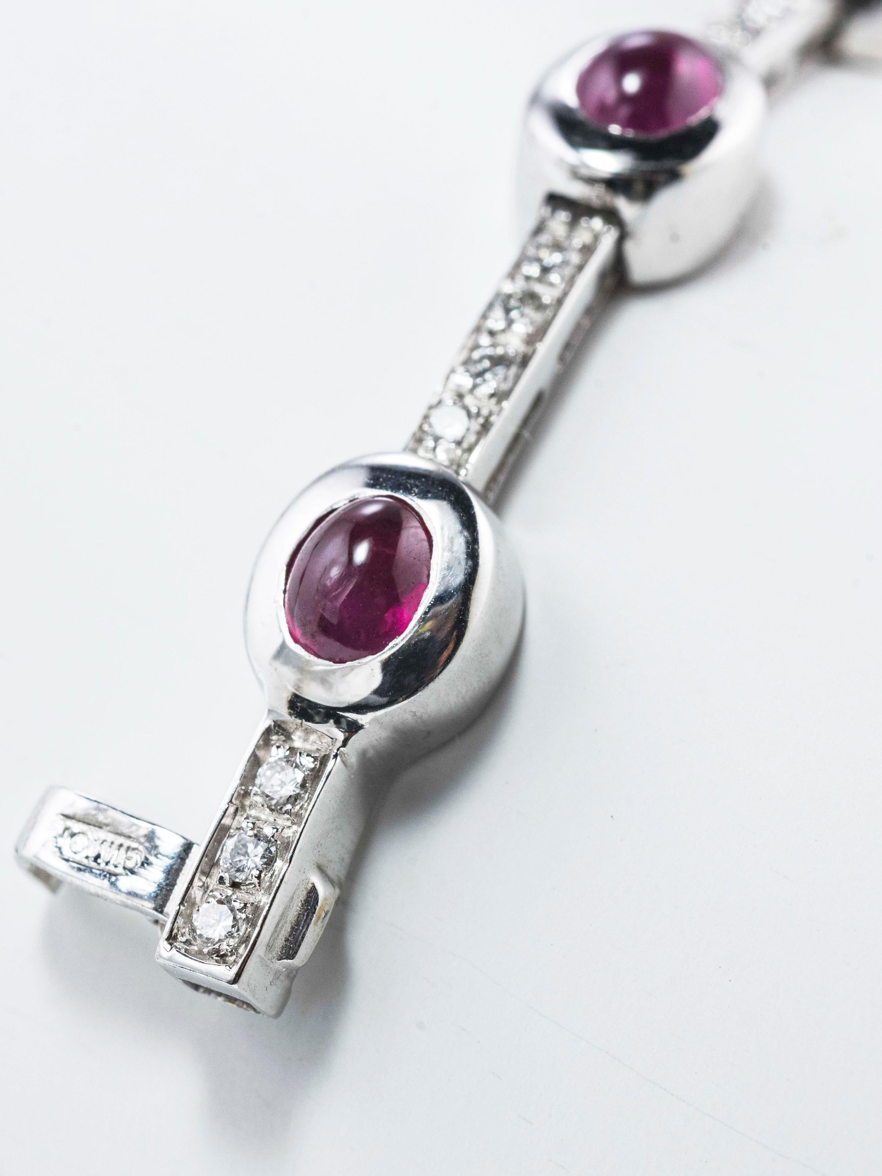 18 Kt White Gold, Rubies and Diamonds Tennis Bracelet In New Condition For Sale In Cattolica, IT